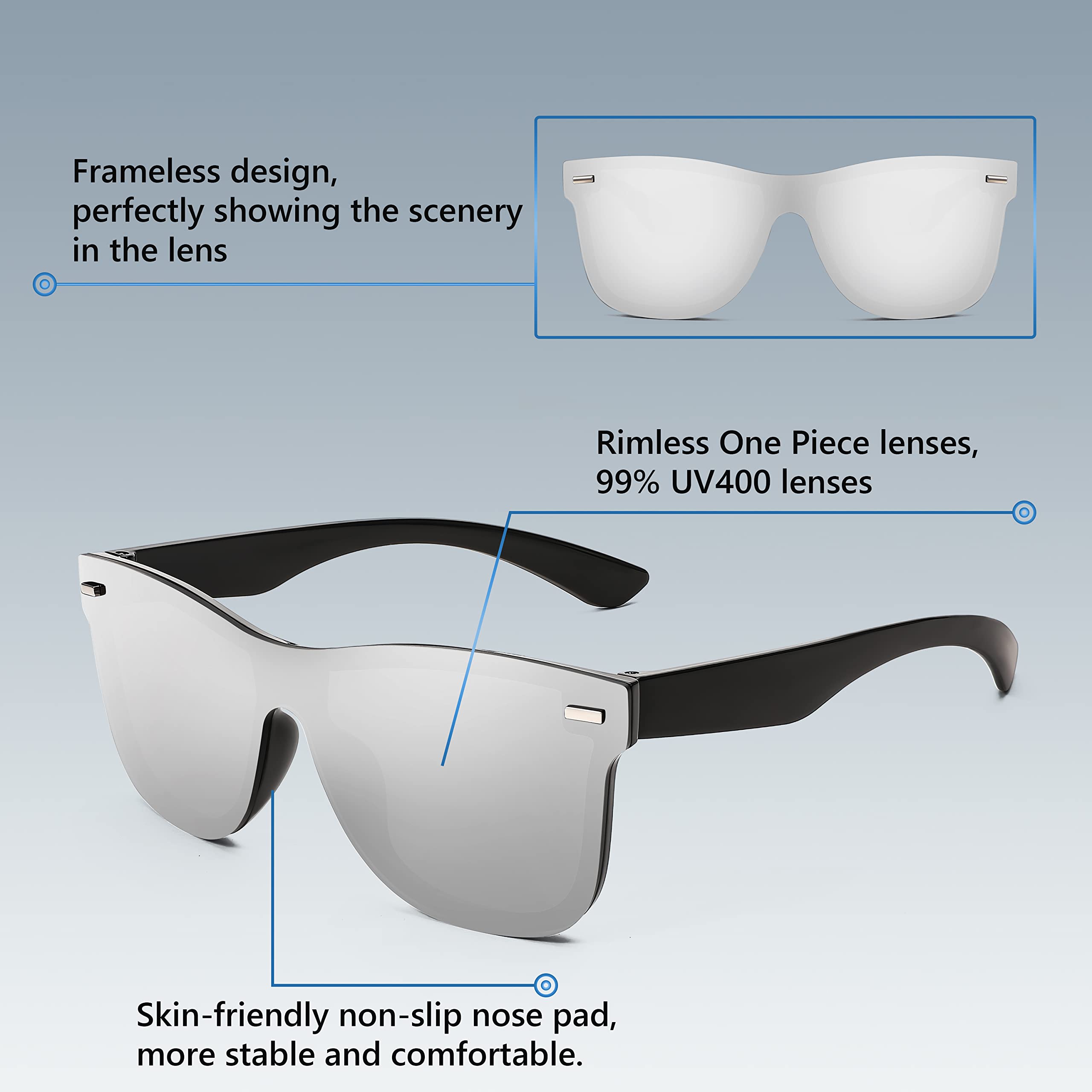 Foto 7 pulgar | Gafas De Sol Feisedy Con Lente Espejada Sin Montura Uv400 B4114 Para Adultos - Venta Internacional.