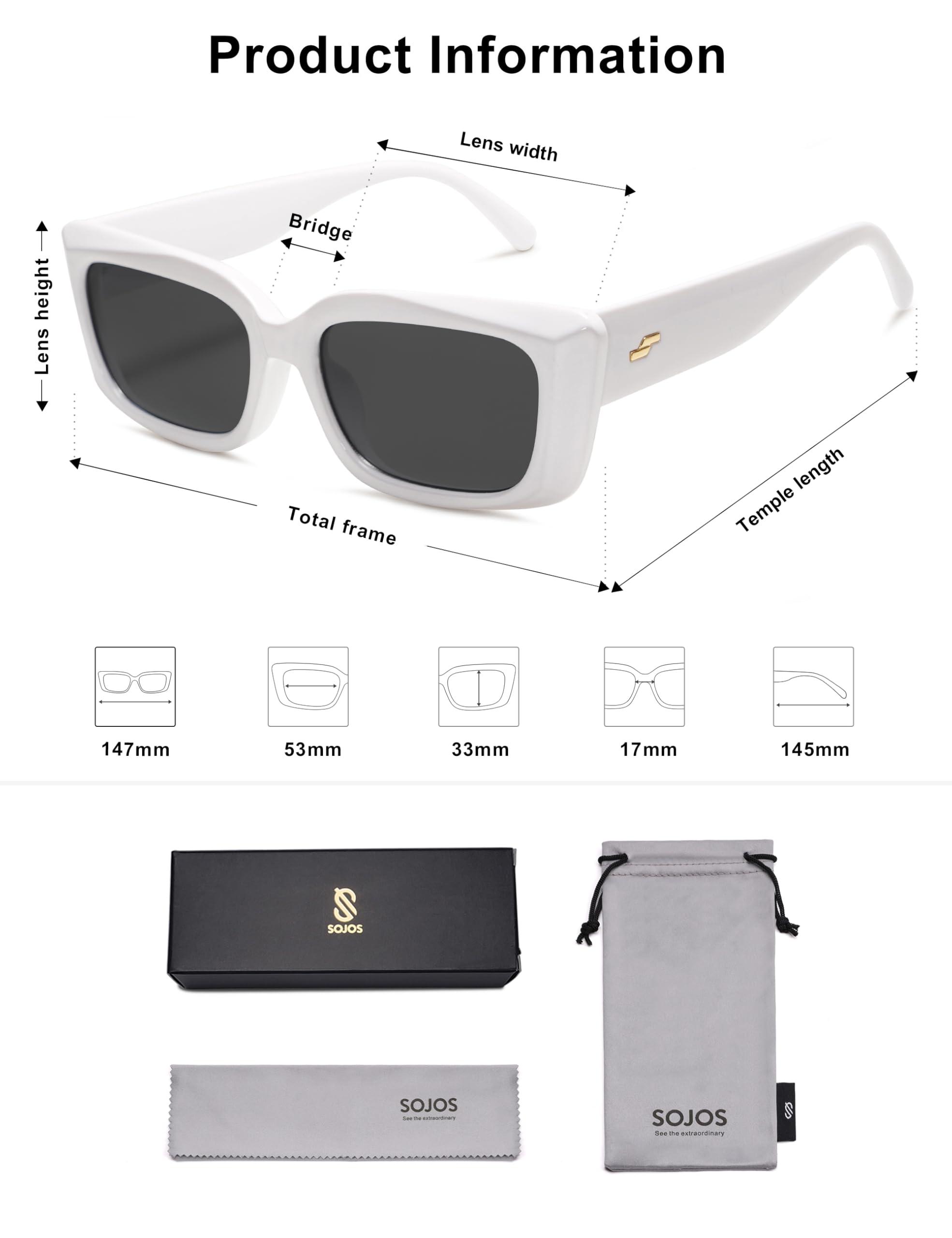 Foto 6 pulgar | Gafas De Sol Sojos Trendy Rectangular Sj2238 Blancas Para Mujer - Venta Internacional.