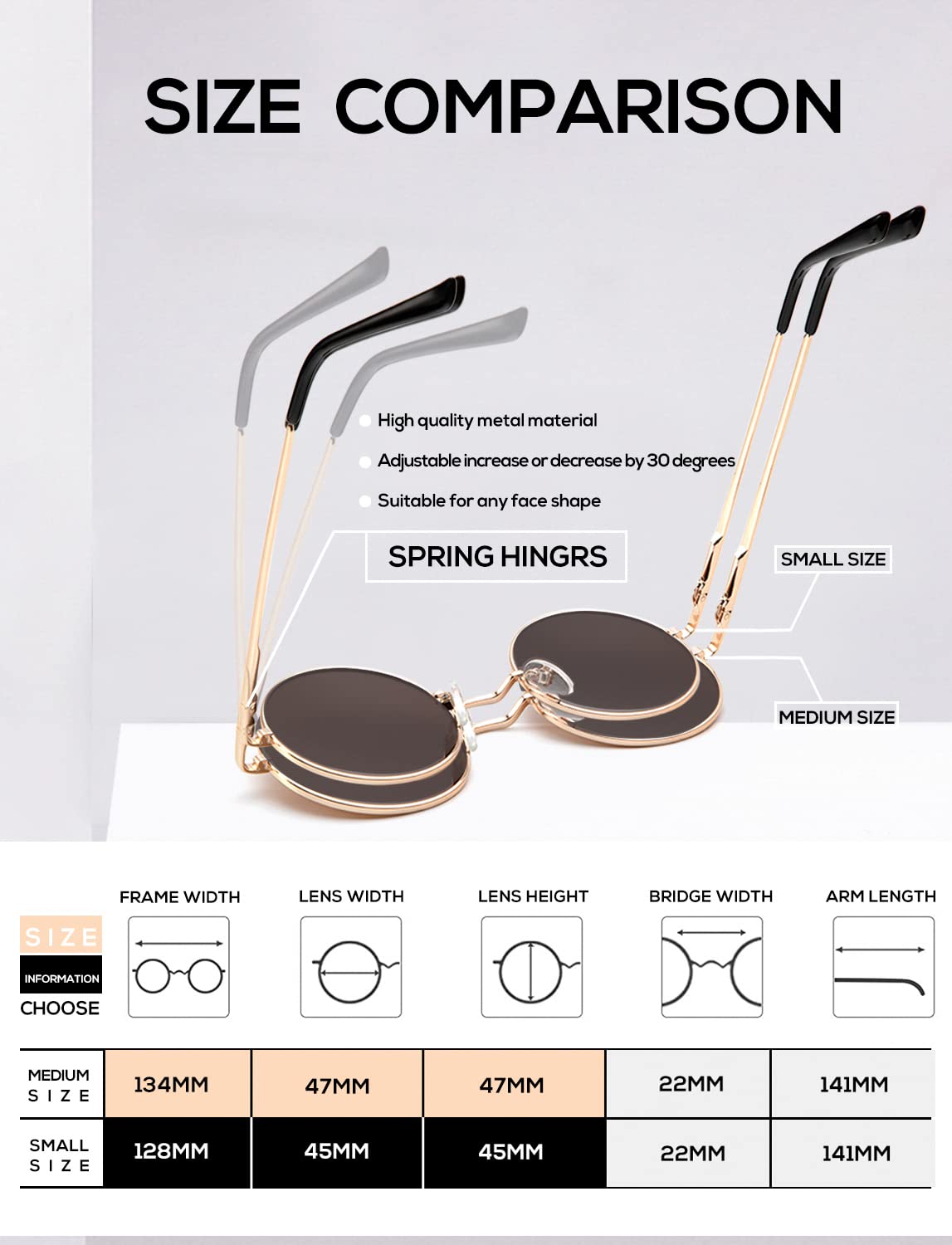 Foto 5 | Gafas De Sol Kaliyadi Redondas Polarizadas De Metal Uv400 De 47 Mm (paquete De 2) - Venta Internacional.