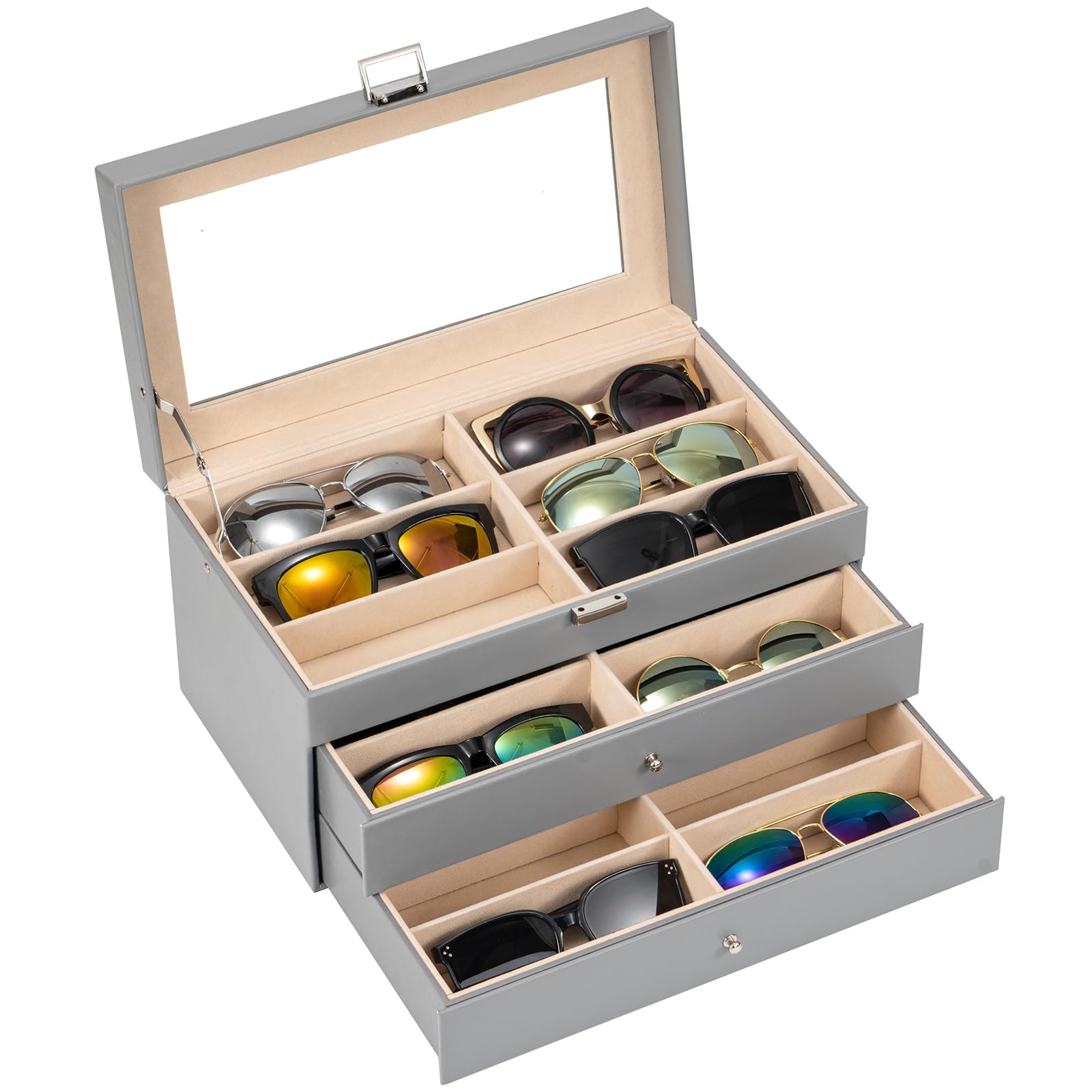 Foto 1 | Organizador Procase Para Guardar Gafas De Sol Con 18 Ranuras, Piel, Color Gris - Venta Internacional.