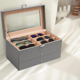 Foto 2 | Organizador Procase Para Guardar Gafas De Sol Con 18 Ranuras, Piel, Color Gris - Venta Internacional.