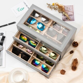 Foto 3 | Organizador Procase Para Guardar Gafas De Sol Con 18 Ranuras, Piel, Color Gris - Venta Internacional.