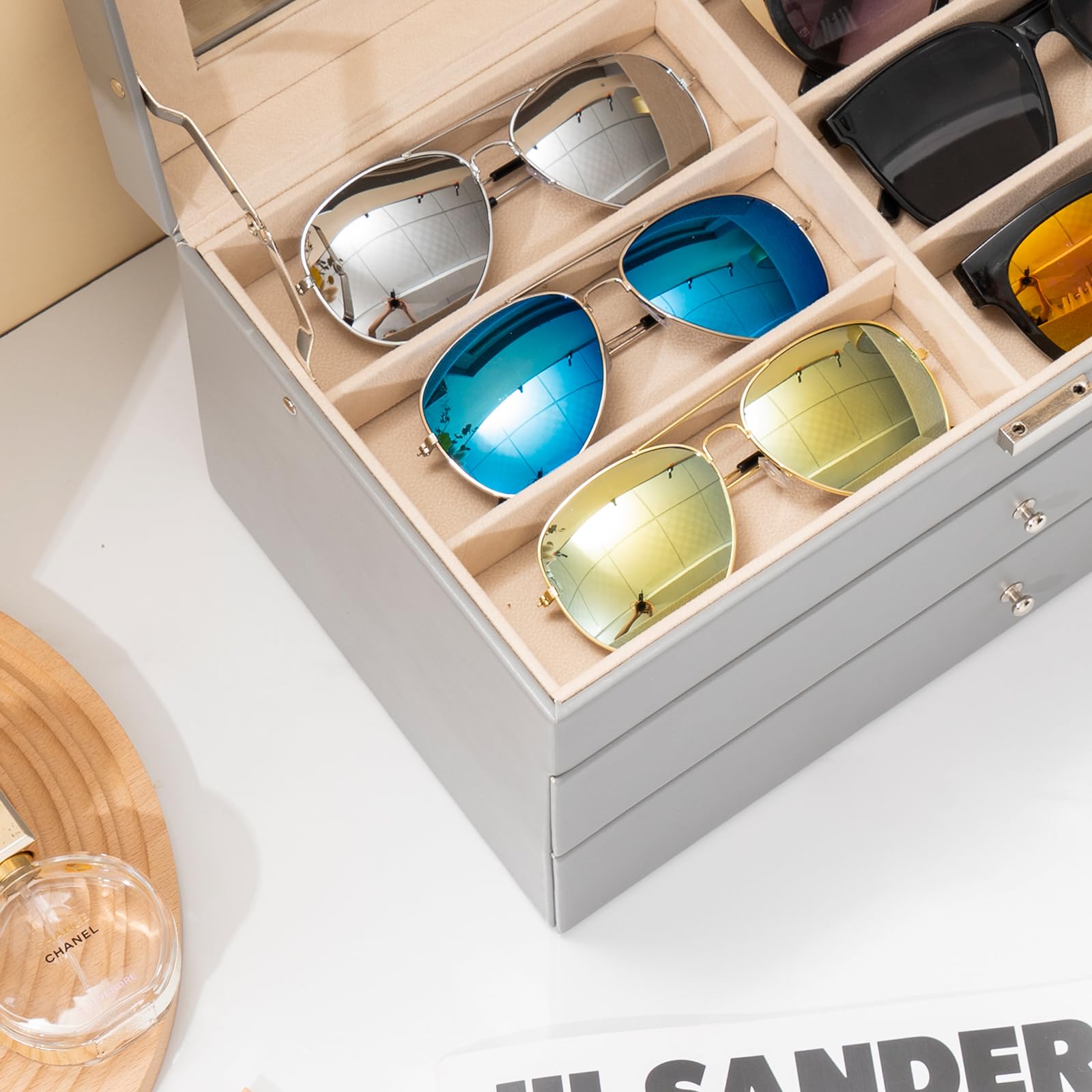 Foto 5 | Organizador Procase Para Guardar Gafas De Sol Con 18 Ranuras, Piel, Color Gris - Venta Internacional.