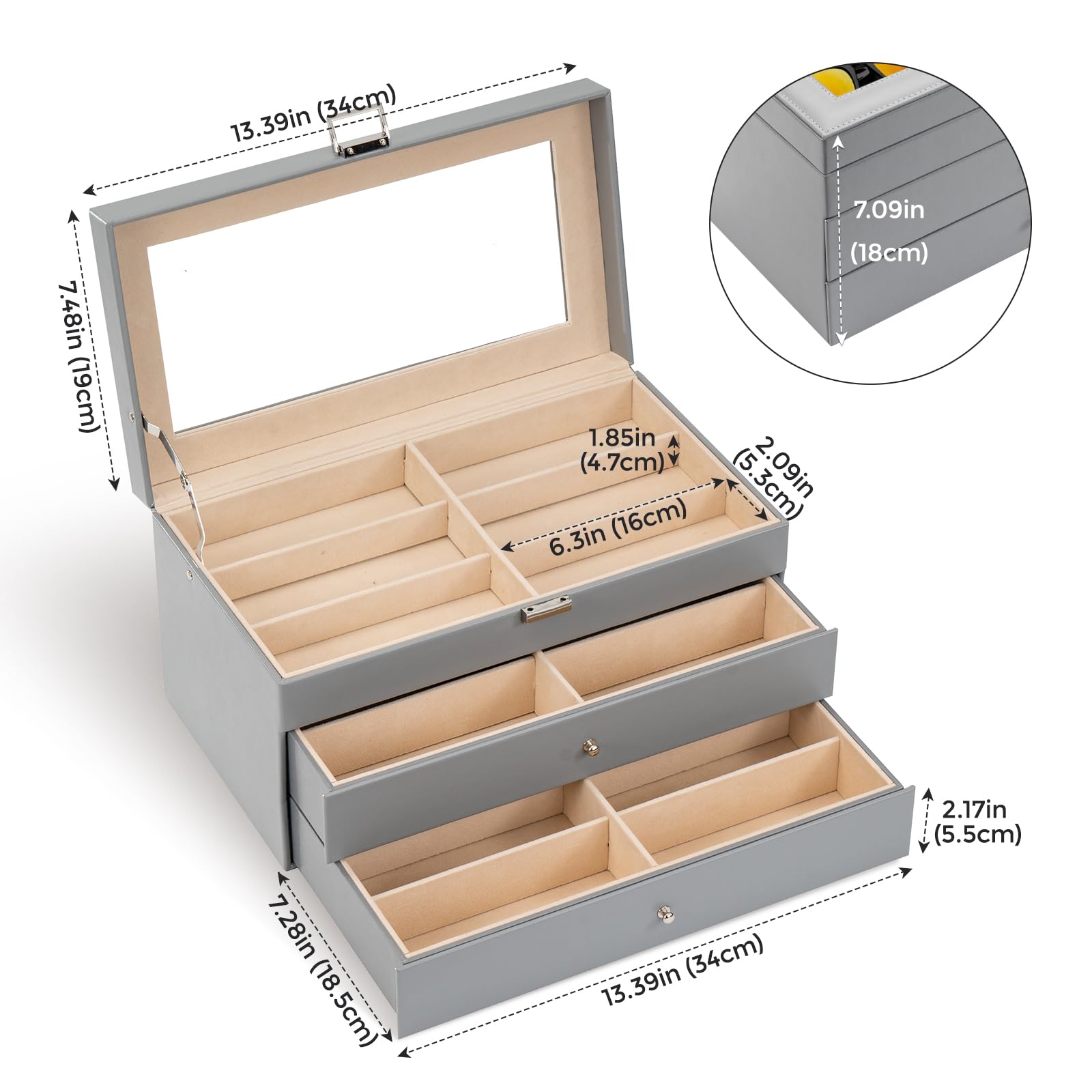 Foto 6 | Organizador Procase Para Guardar Gafas De Sol Con 18 Ranuras, Piel, Color Gris - Venta Internacional.