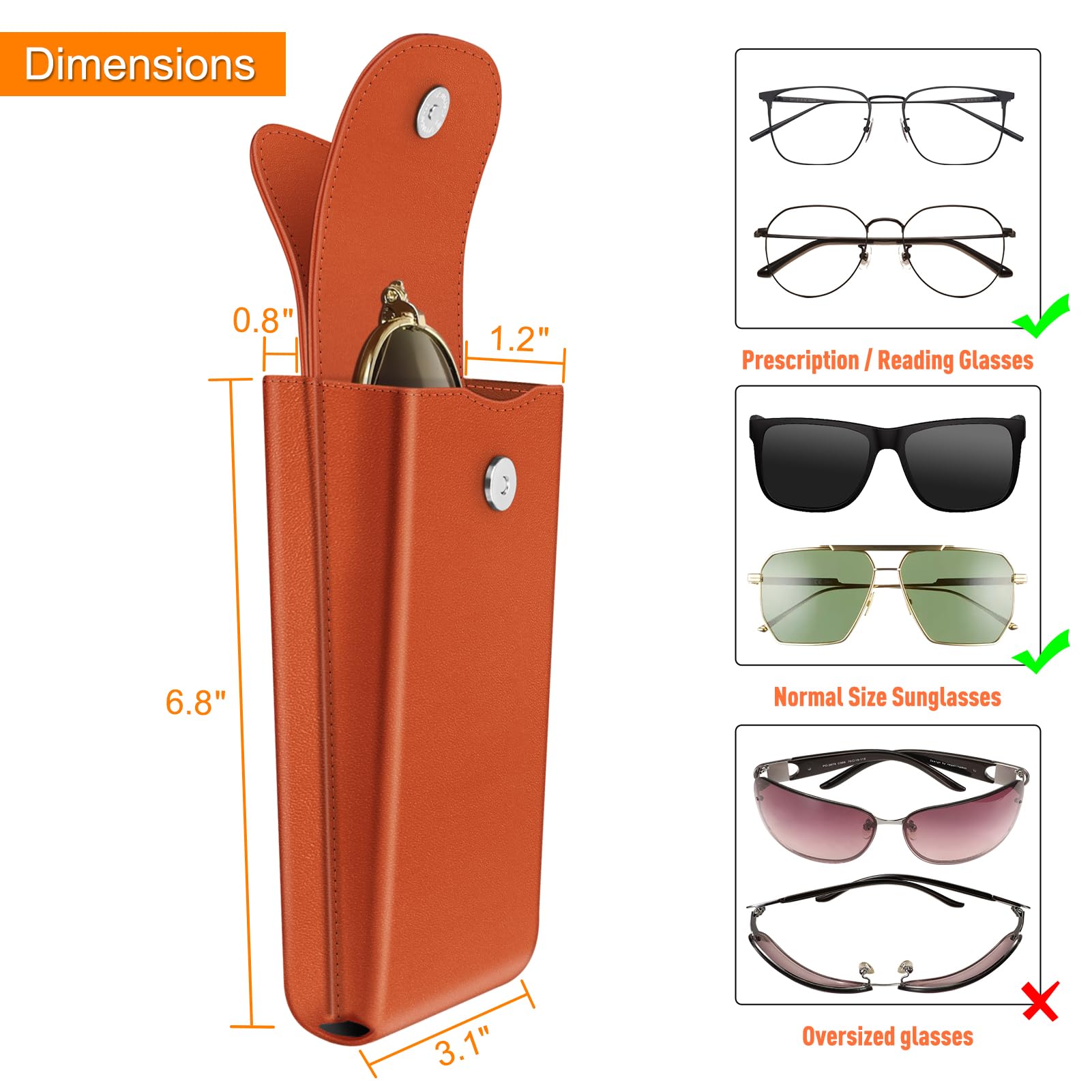 Foto 2 | Funda Doble Para Gafas Fintie De Piel Vegana Naranja Con Gancho - Venta Internacional.