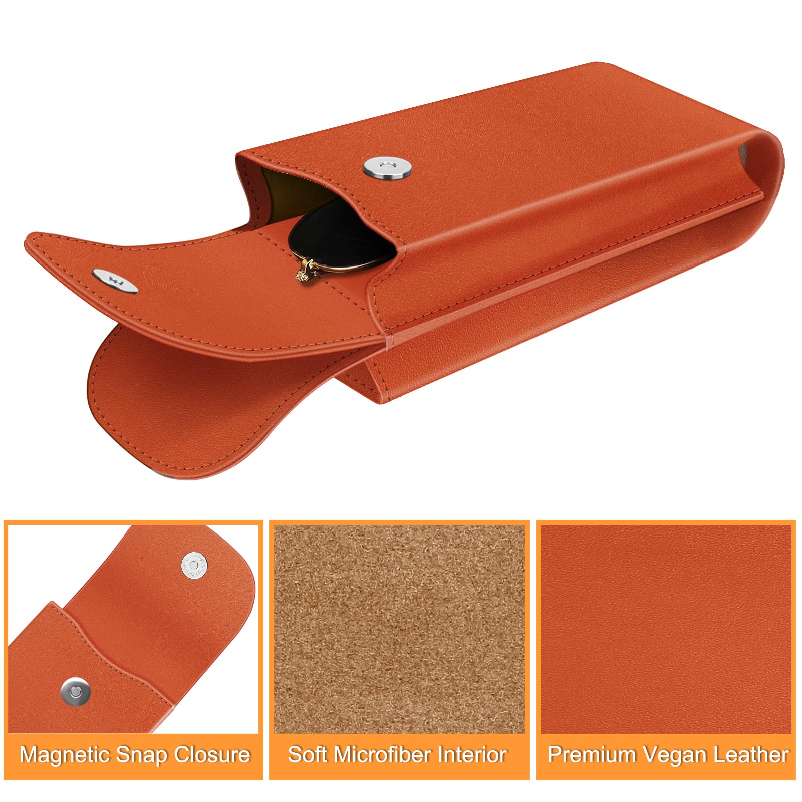Foto 4 pulgar | Funda Doble Para Gafas Fintie De Piel Vegana Naranja Con Gancho - Venta Internacional.