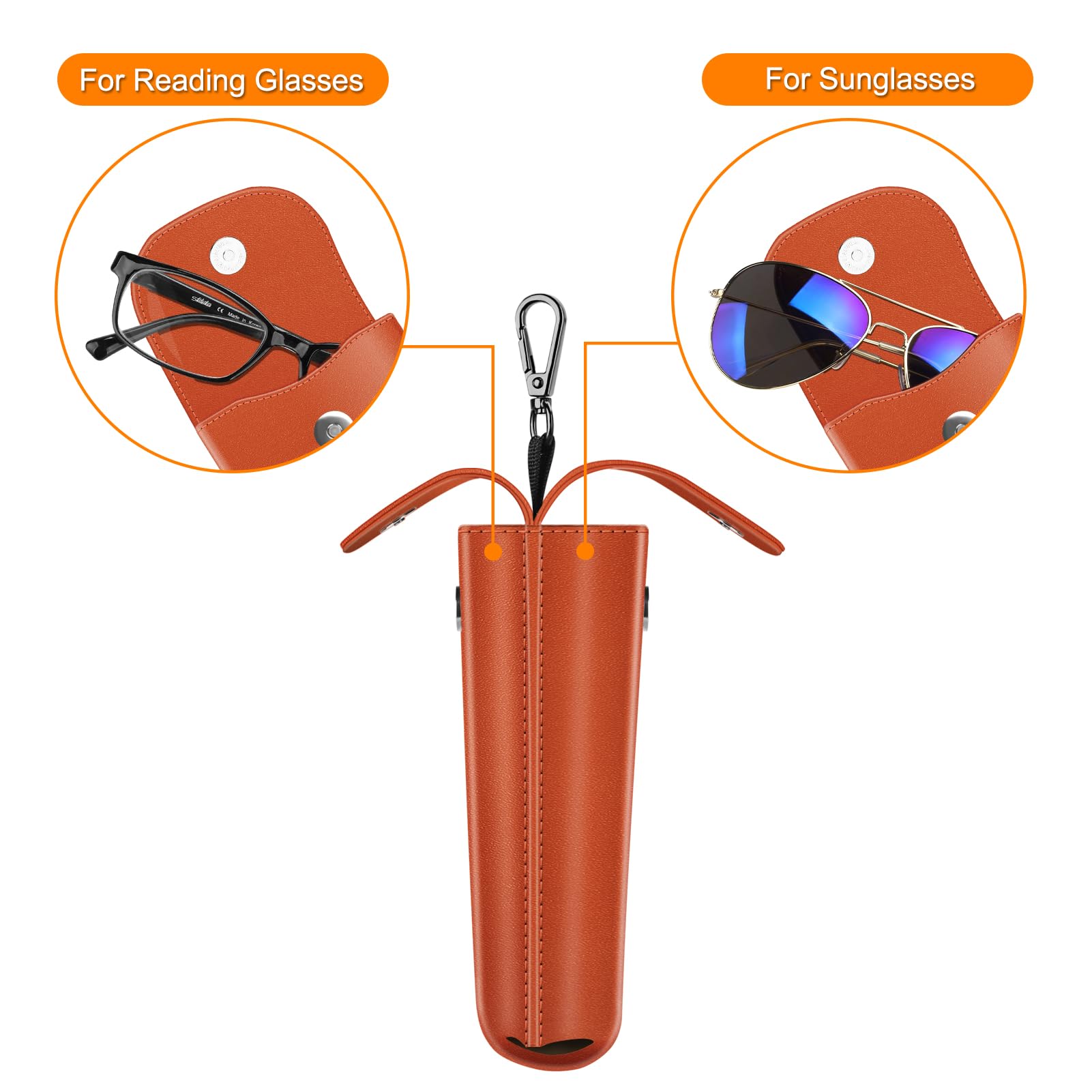 Foto 5 pulgar | Funda Doble Para Gafas Fintie De Piel Vegana Naranja Con Gancho - Venta Internacional.
