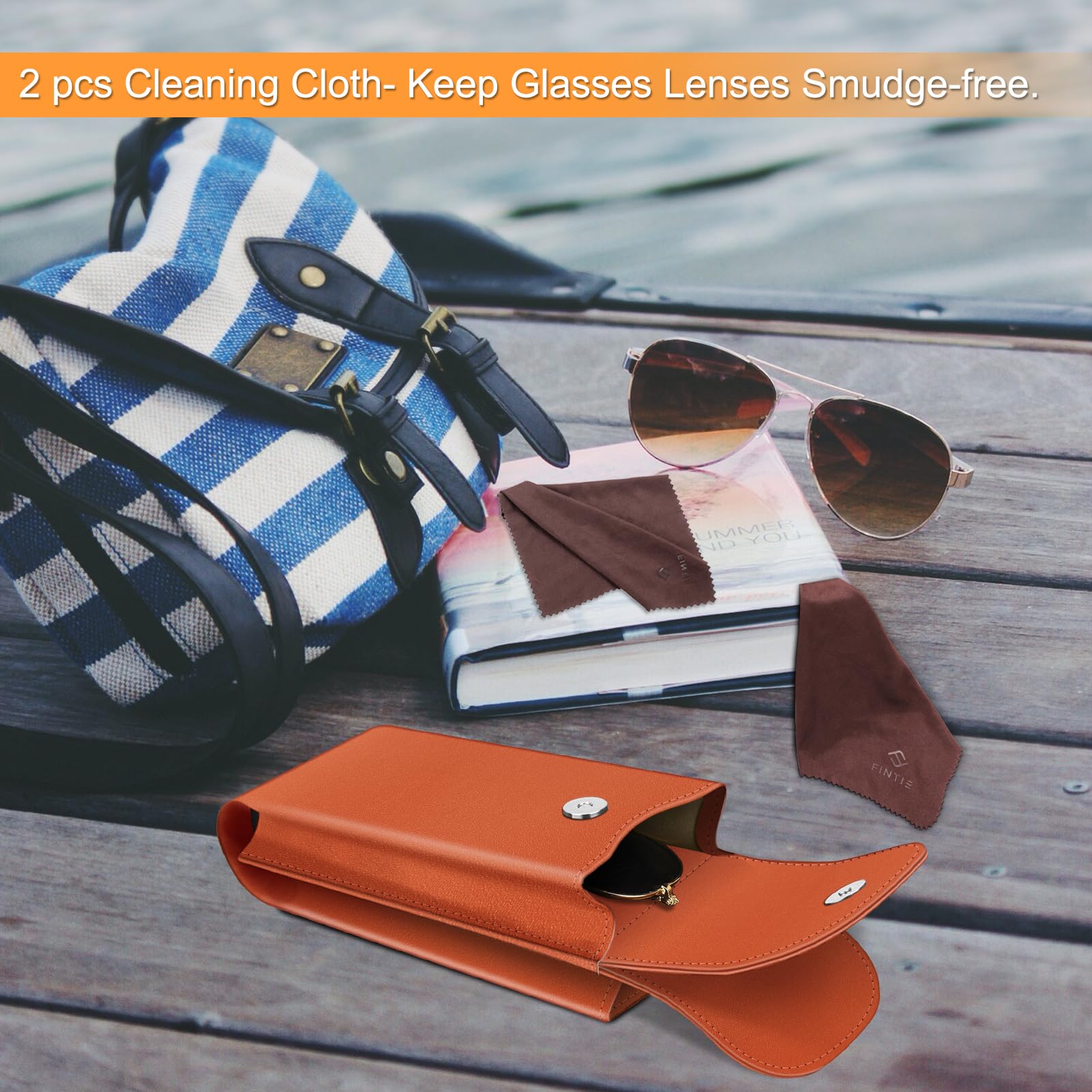 Foto 7 pulgar | Funda Doble Para Gafas Fintie De Piel Vegana Naranja Con Gancho - Venta Internacional.