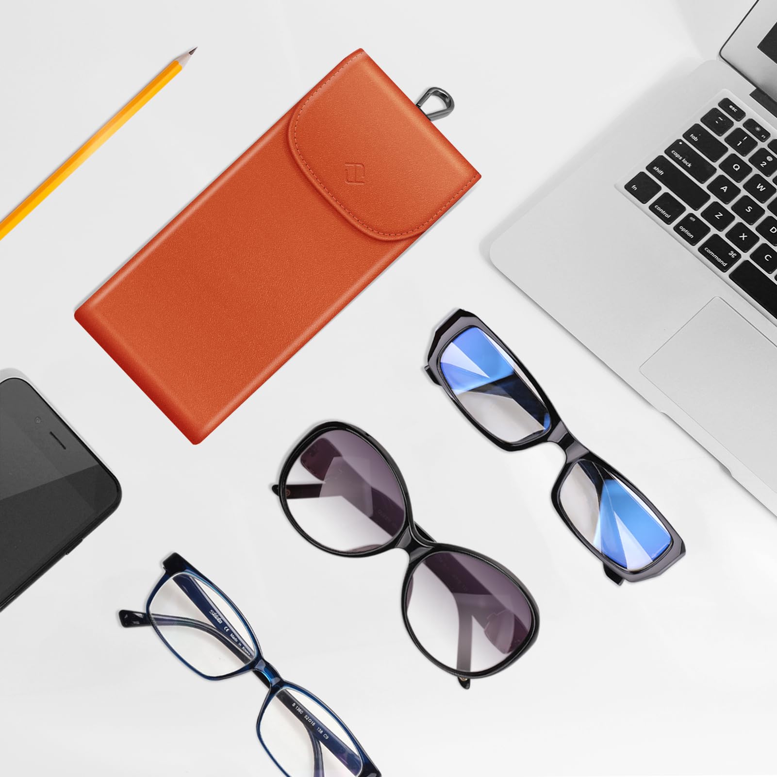 Foto 8 pulgar | Funda Doble Para Gafas Fintie De Piel Vegana Naranja Con Gancho - Venta Internacional.