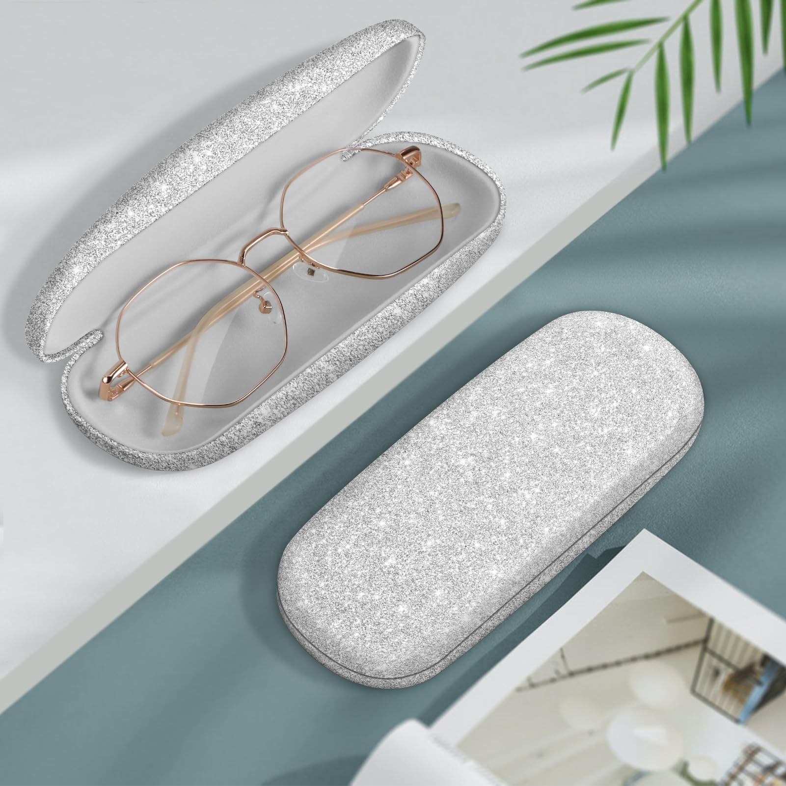 Foto 3 pulgar | Funda Para Gafas Fintie, Rígida, Portátil, Con Purpurina, Plateada - Venta Internacional.