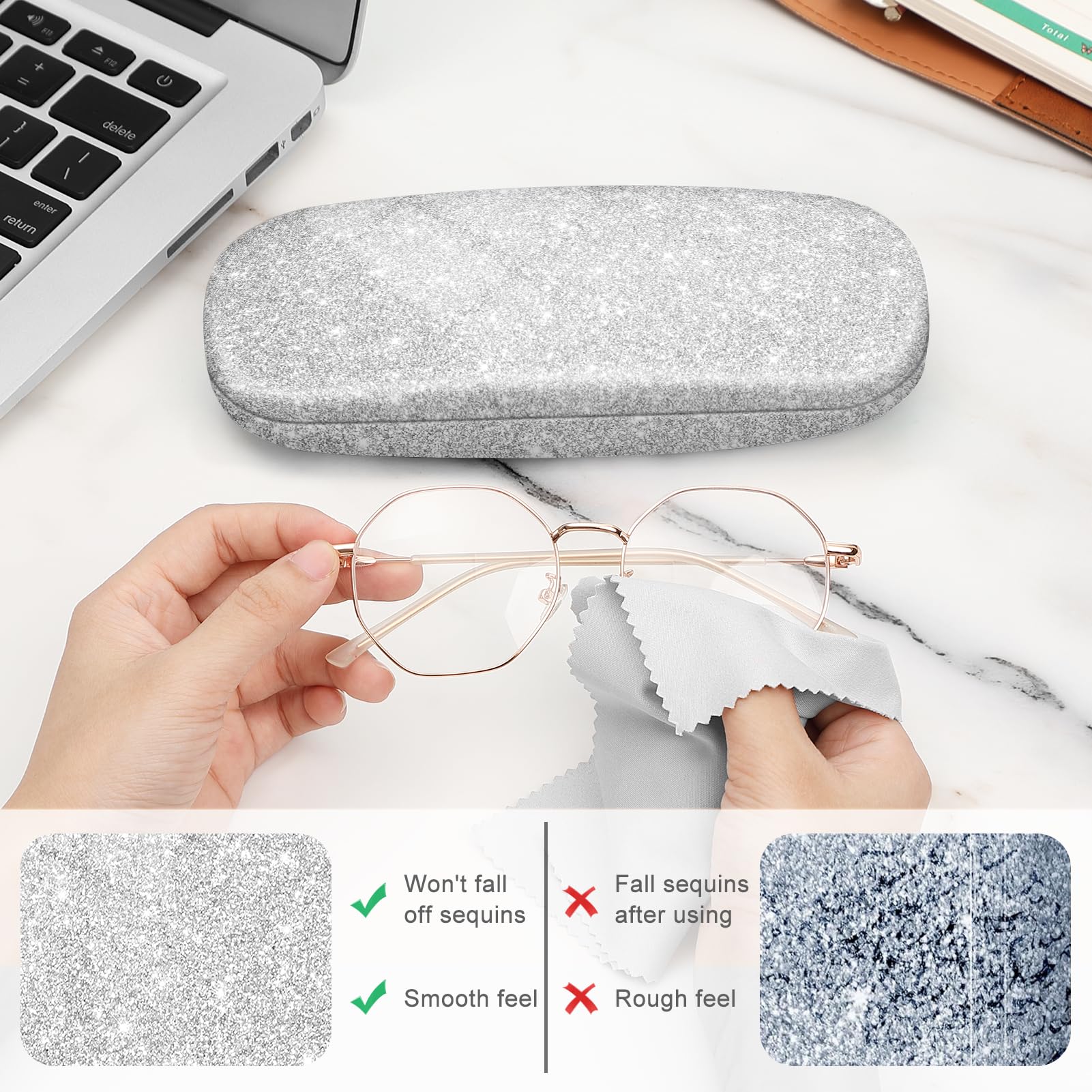 Foto 3 | Funda Para Gafas Fintie, Rígida, Portátil, Con Purpurina, Plateada - Venta Internacional.