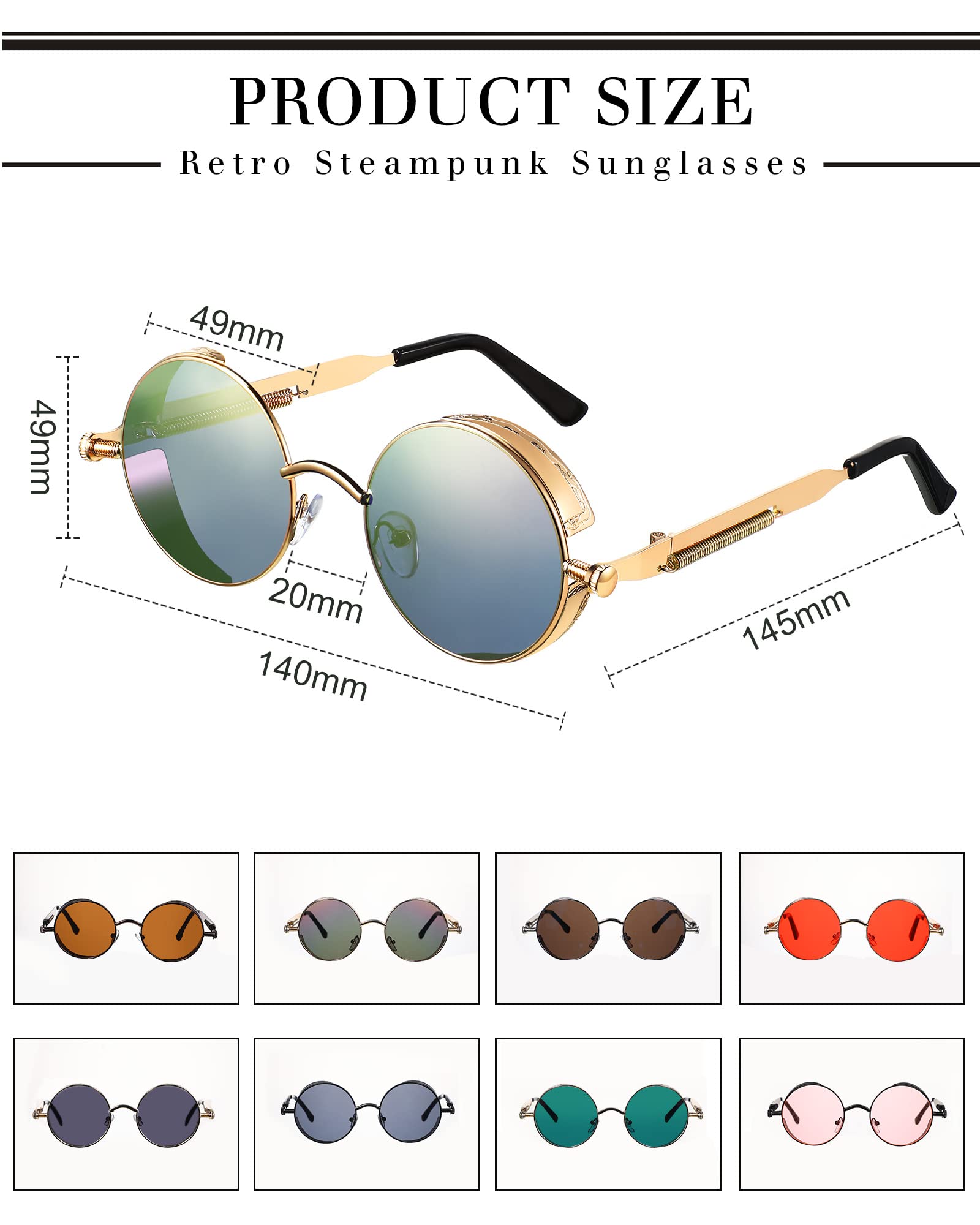 Foto 2 | Gafas De Sol Steampunk Coume Retro Góticas Con Montura Redonda De Metal - Venta Internacional.