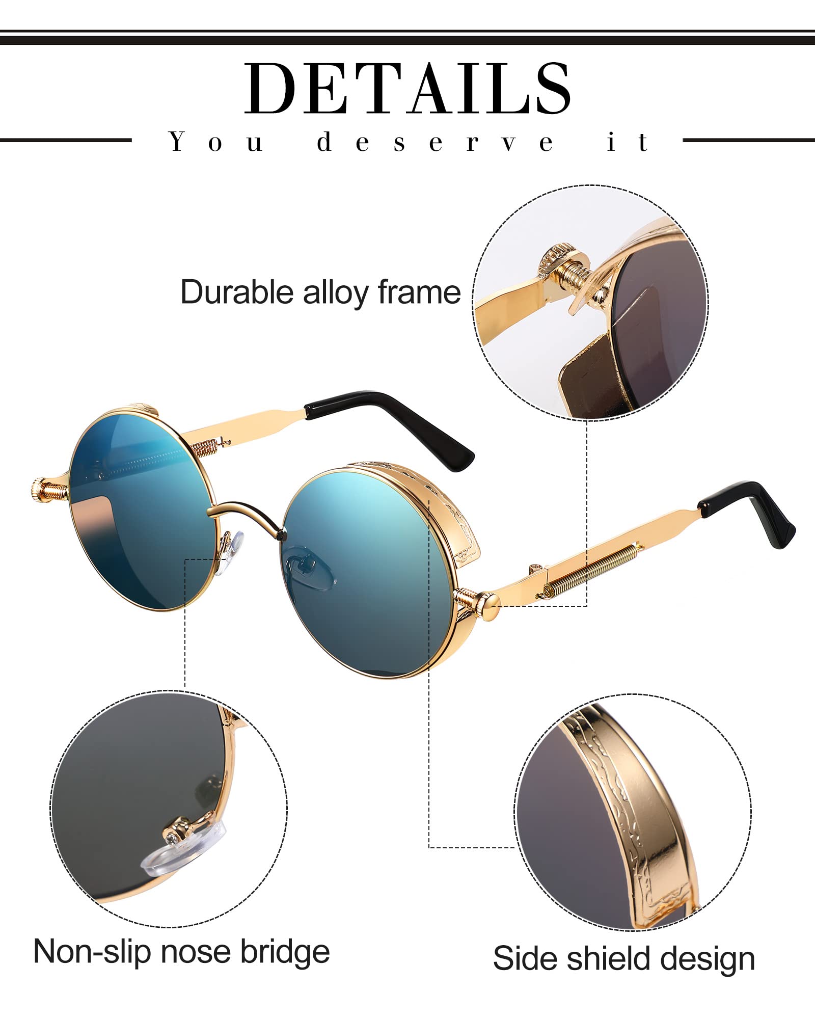 Foto 3 | Gafas De Sol Steampunk Coume Retro Góticas Con Montura Redonda De Metal - Venta Internacional.