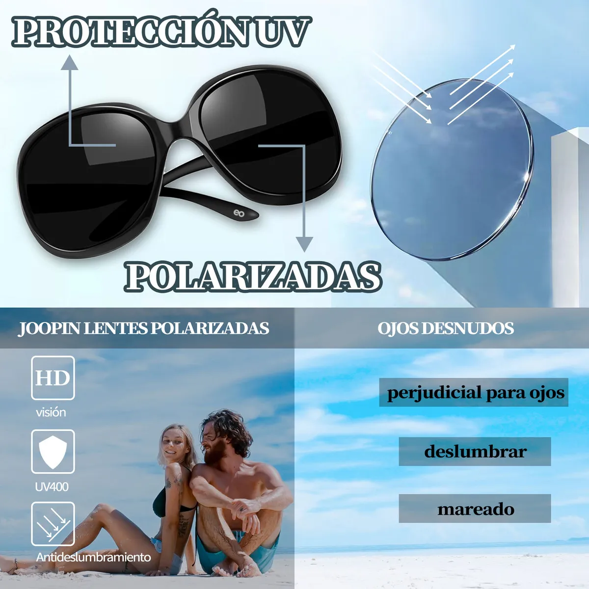 Foto 5 pulgar | Lentes De Sol Mujer Polarizados Dama Grandes Uv400 Eo Safe Imports Esi-19746 Multicolor