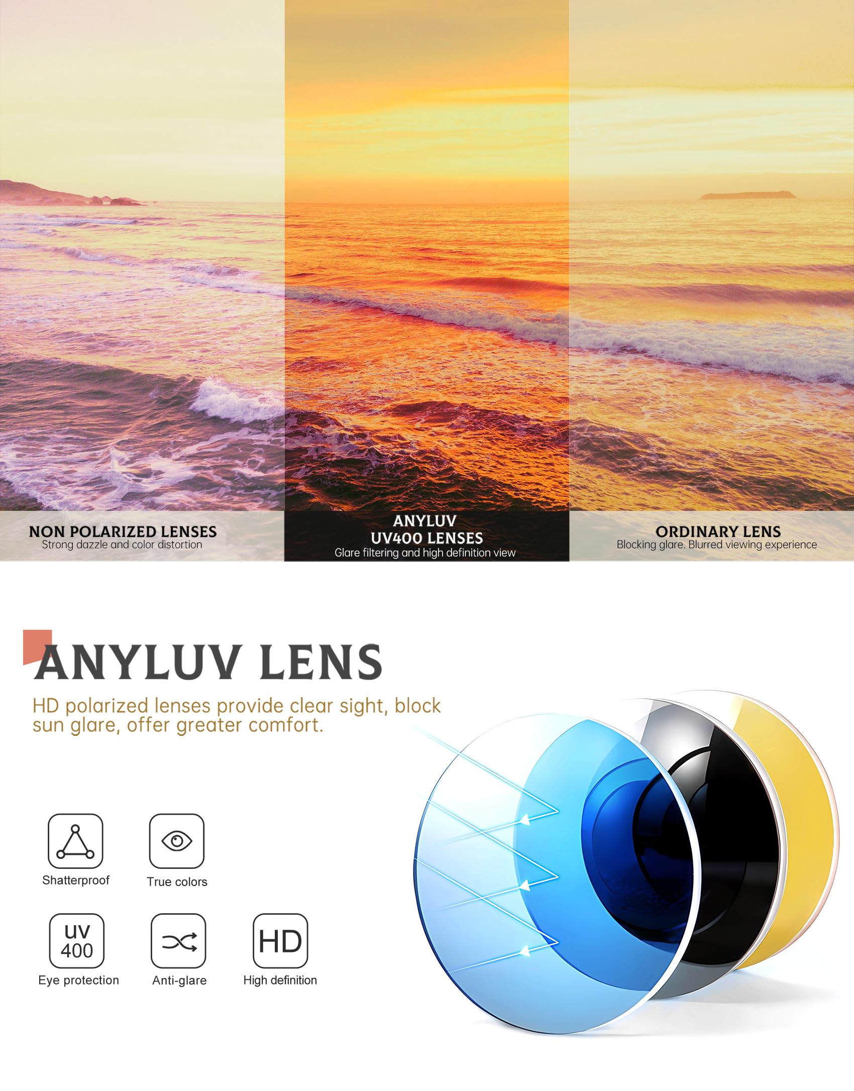 Foto 7 pulgar | Gafas De Sol Anyluv Para Mujer Polarizadas Con Protección Uv400 - Venta Internacional.