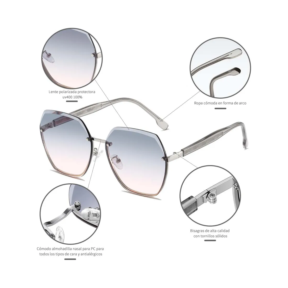 Foto 5 | Lentes De Sol Retro Polarizados Eo Safe Imports Esi-19742 Plata