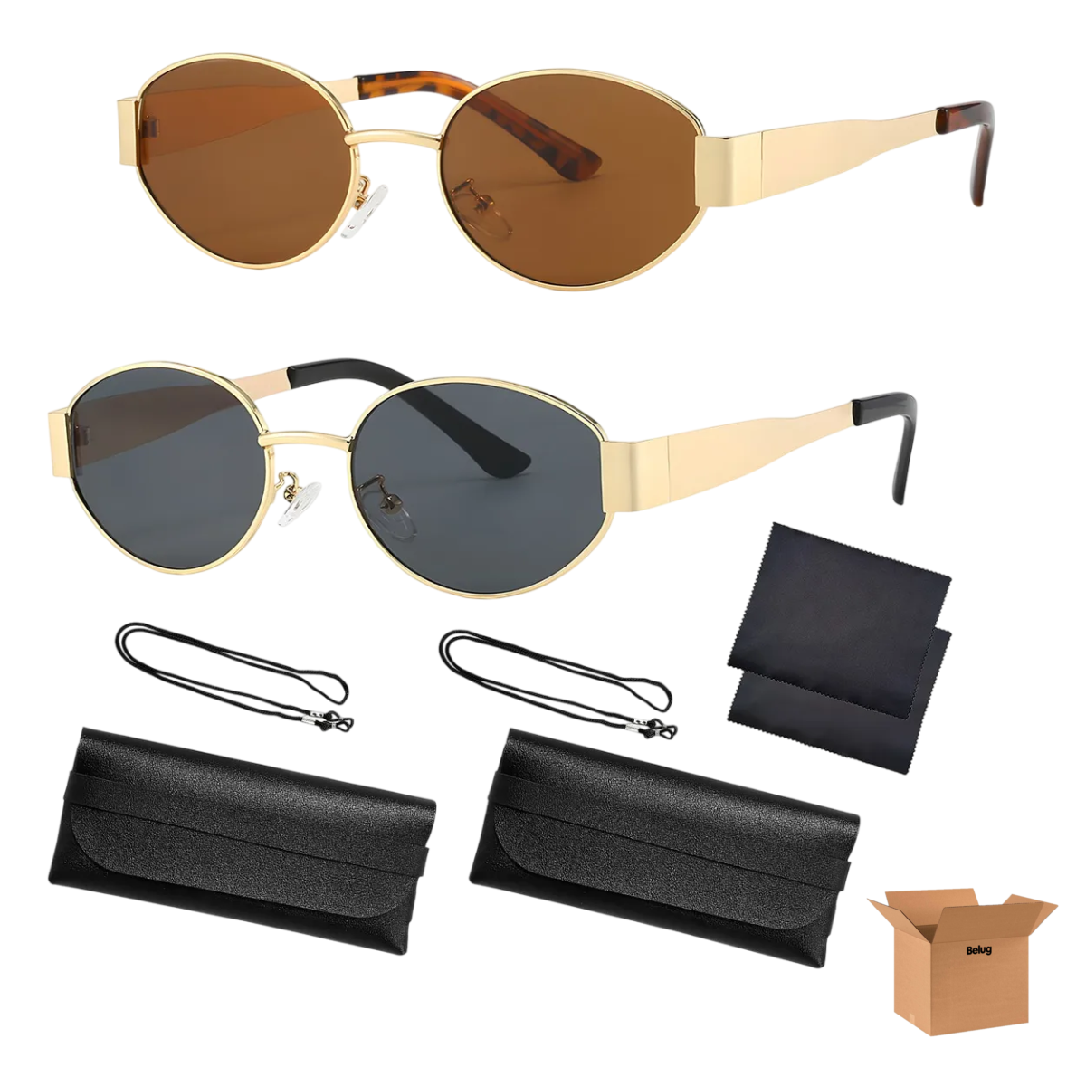 Foto 1 | Gafas Sol Belug  De Metal Ovaladas De Diseño Retro Armazin Dorada