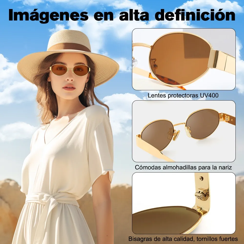 Foto 4 pulgar | Gafas Sol Belug  De Metal Ovaladas De Diseño Retro Armazin Dorada