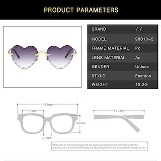 Foto 5 | Gafas De Sol Huoguo Unisex En Forma De Corazón Sin Marco A La Moda - Venta Internacional.