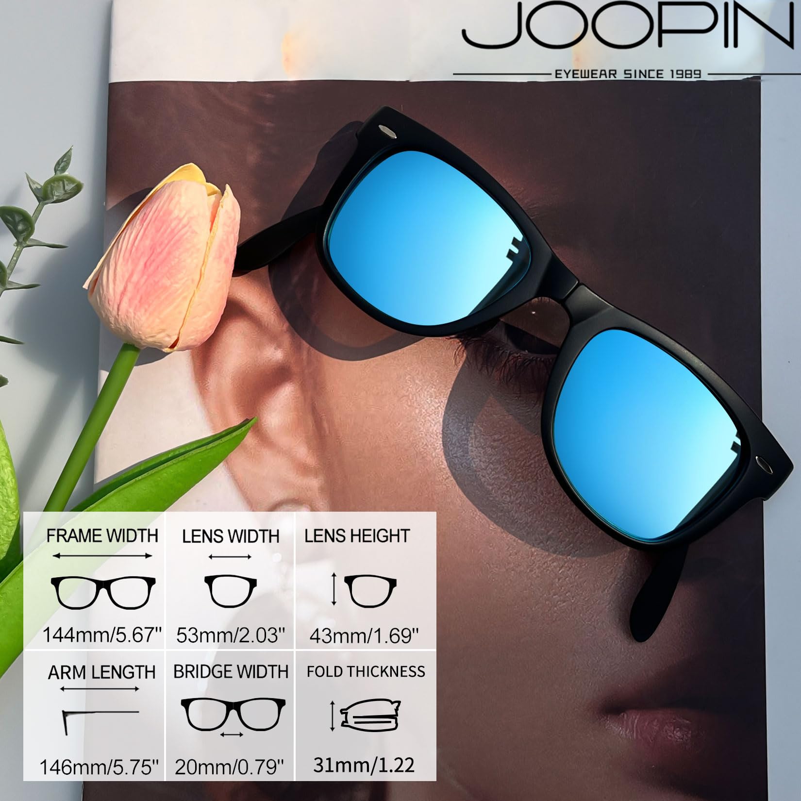 Foto 4 pulgar | Gafas De Sol Joopin Square  Plegables  Polarizadas  Uv400  Color Azul Espejo - Venta Internacional.