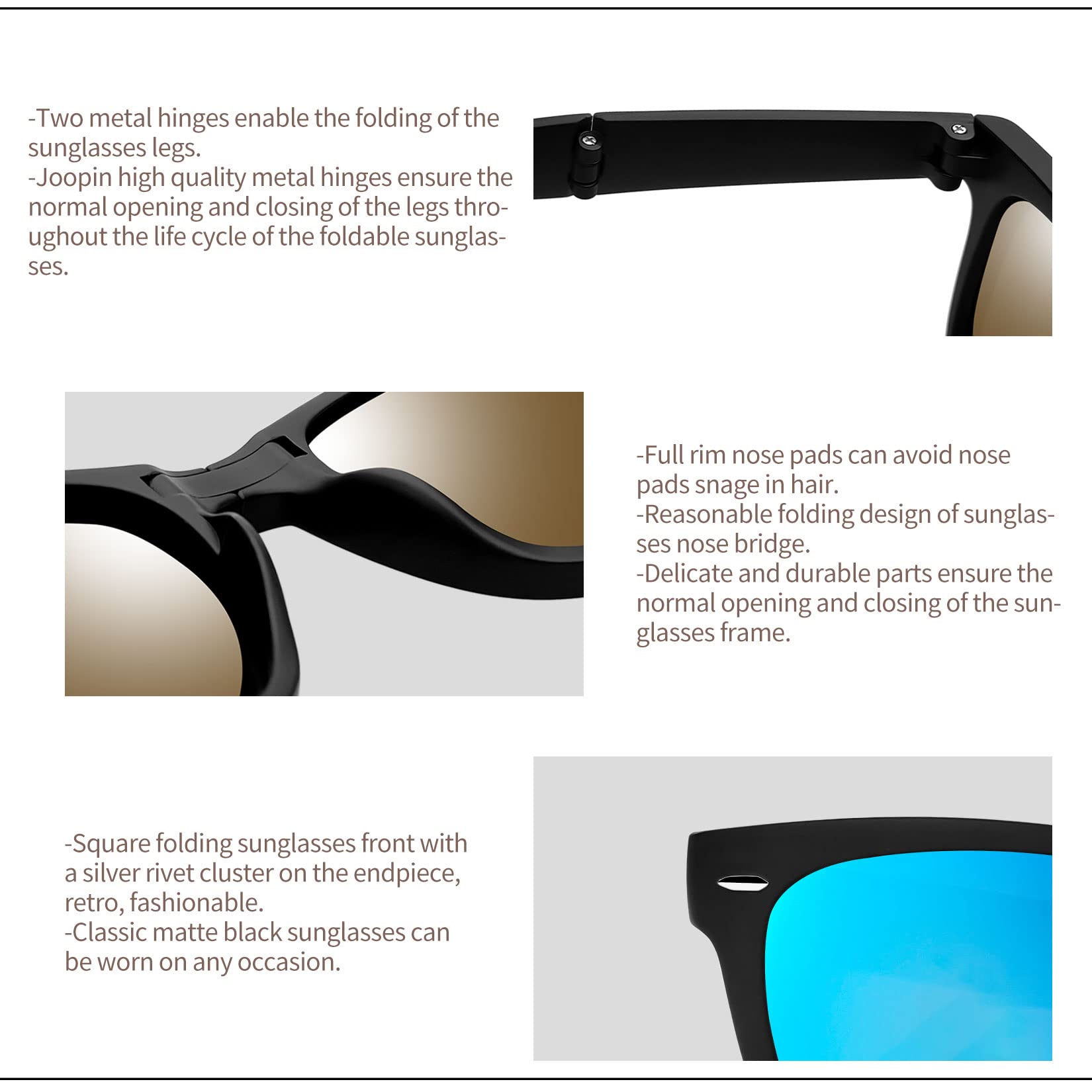 Foto 6 pulgar | Gafas De Sol Joopin Square  Plegables  Polarizadas  Uv400  Color Azul Espejo - Venta Internacional.