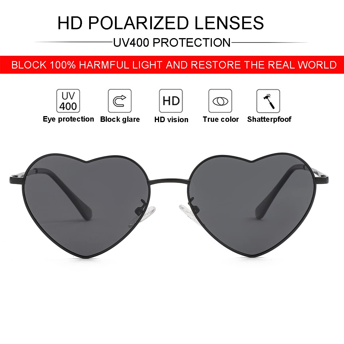 Foto 4 | Gafas De Sol Jovakit Polarized Heart Para Mujer Dorado/rojo+negro/gris - Venta Internacional.