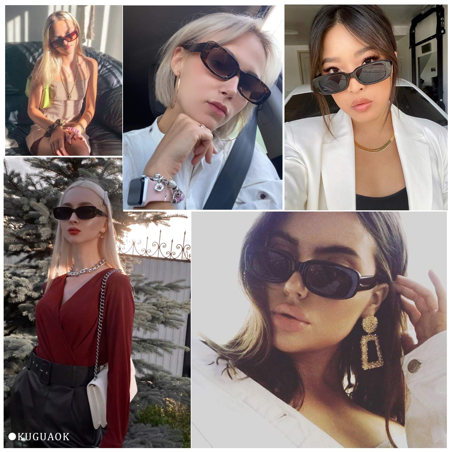 Foto 4 pulgar | Gafas De Sol Kuguaok Retro Rectangle Uv400 Para Mujeres Y Hombres - Venta Internacional.