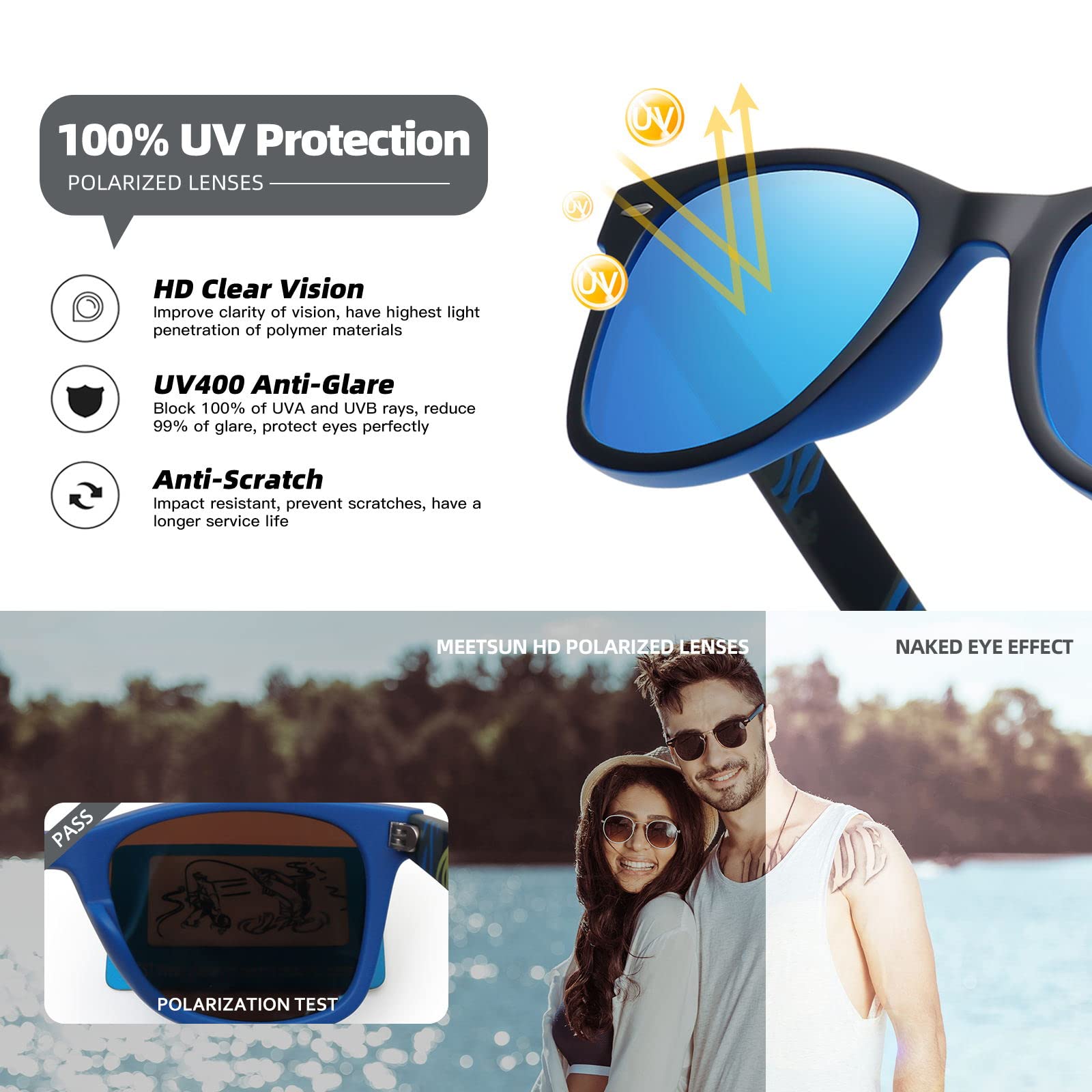 Foto 7 pulgar | Gafas De Sol Meetsun Classic Retro Square Polarizadas Uv400 Azul - Venta Internacional.