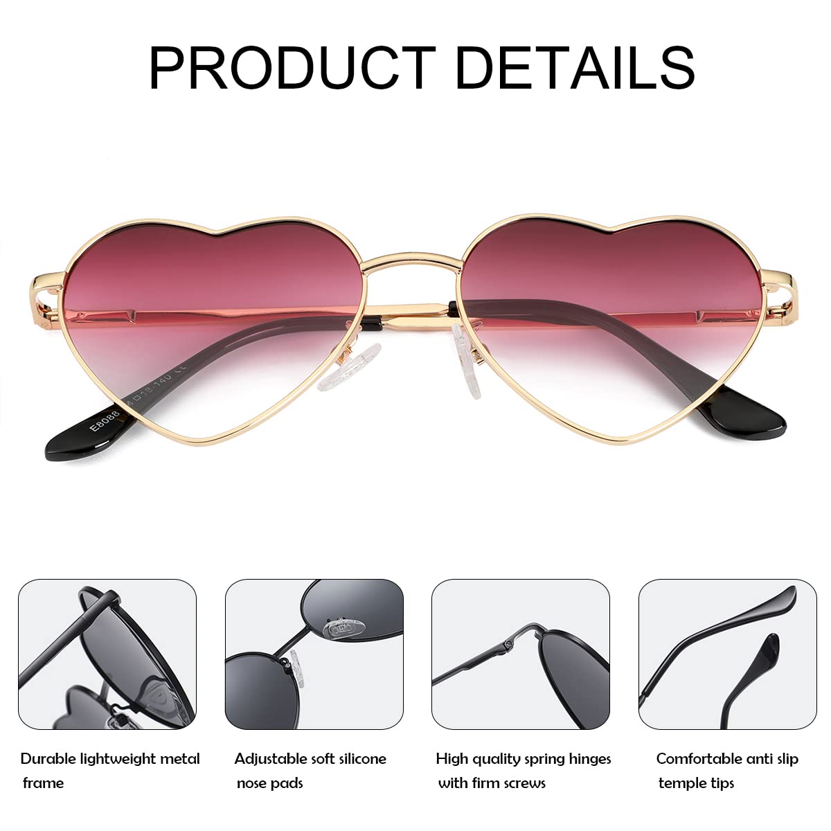 Foto 5 pulgar | Gafas De Sol Jovakit Polarized Heart Para Mujer Con Montura Dorada - Venta Internacional.