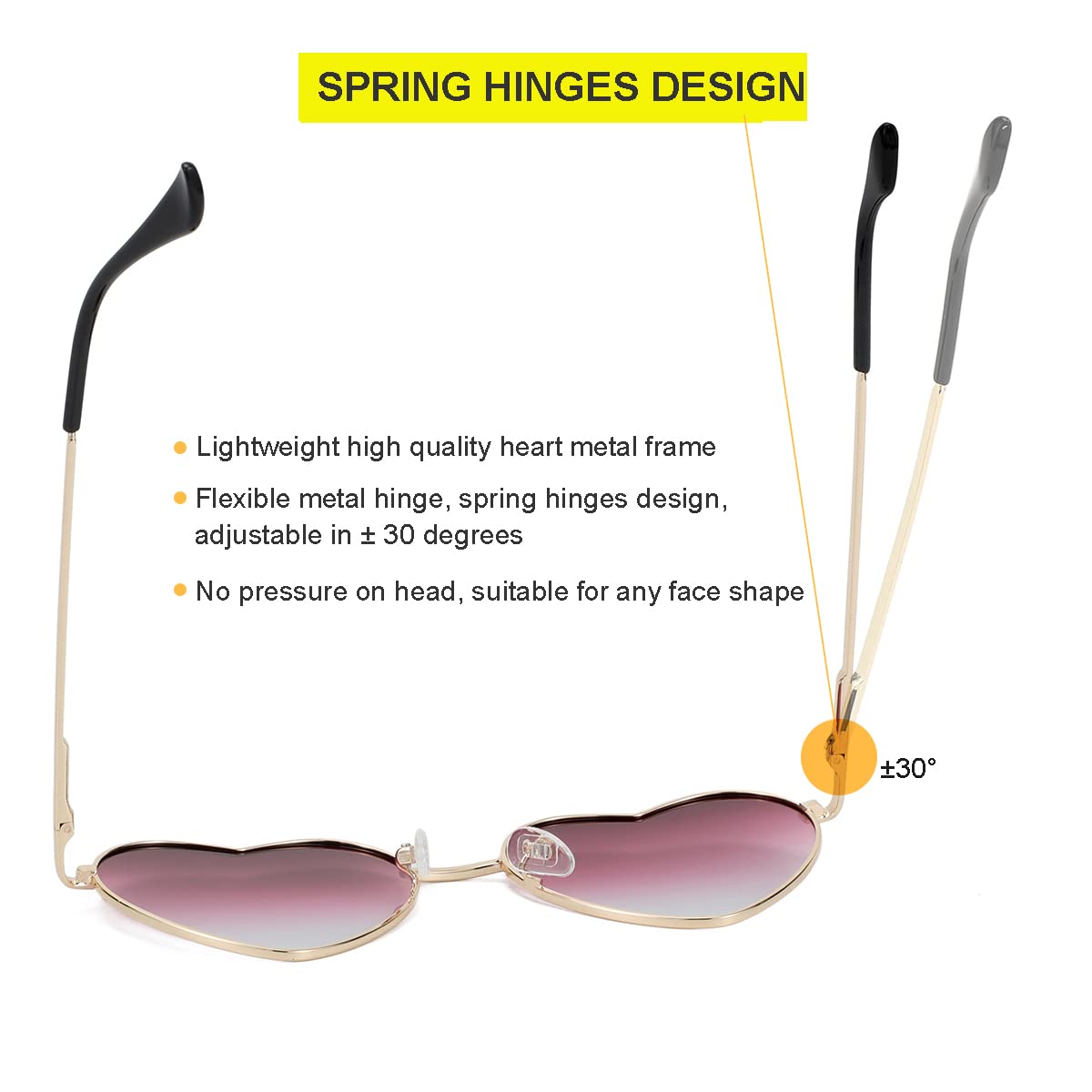 Foto 6 pulgar | Gafas De Sol Jovakit Polarized Heart Para Mujer Con Montura Dorada - Venta Internacional.
