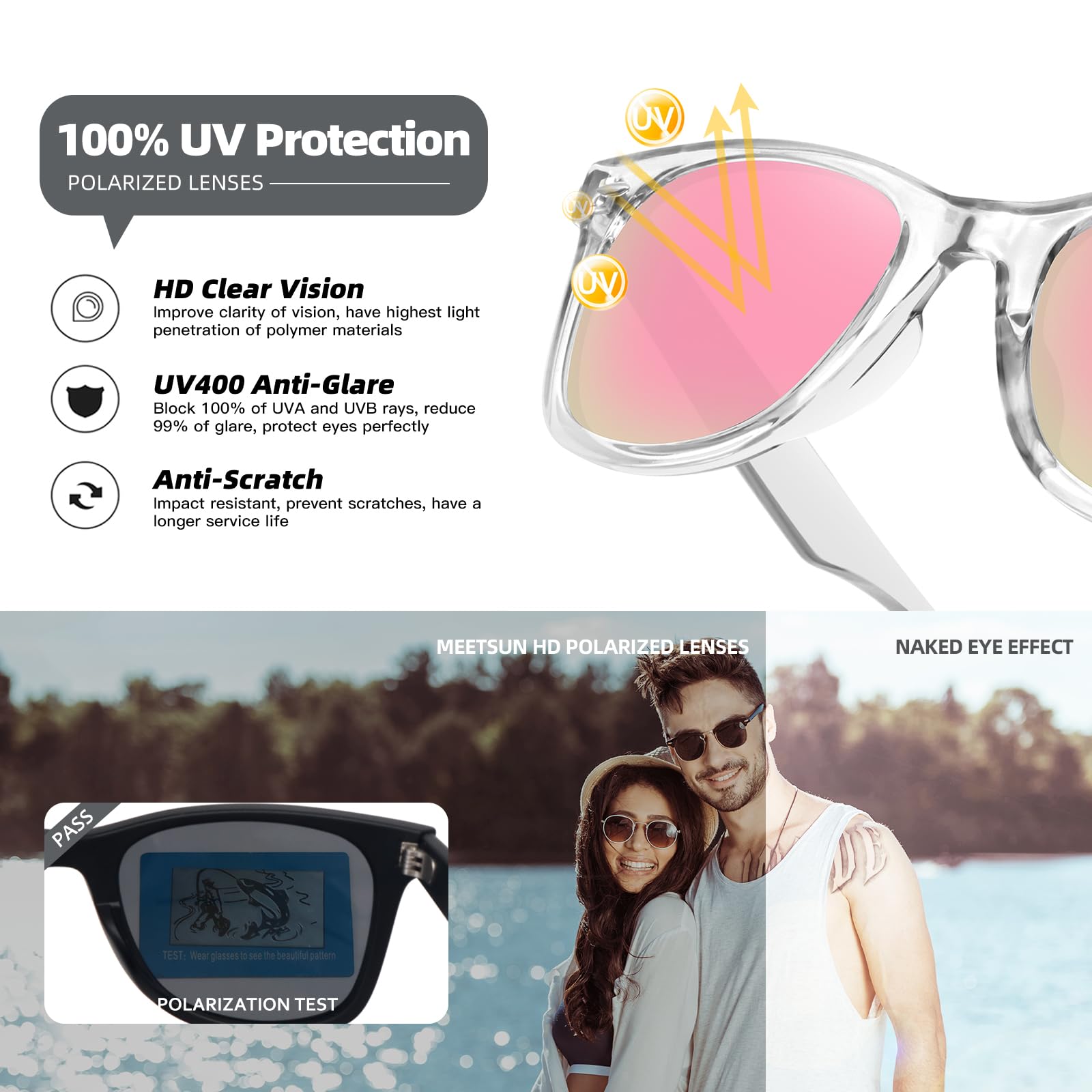 Foto 7 pulgar | Gafas De Sol Meetsun Classic Retro Square Polarizadas Uv400 - Venta Internacional.