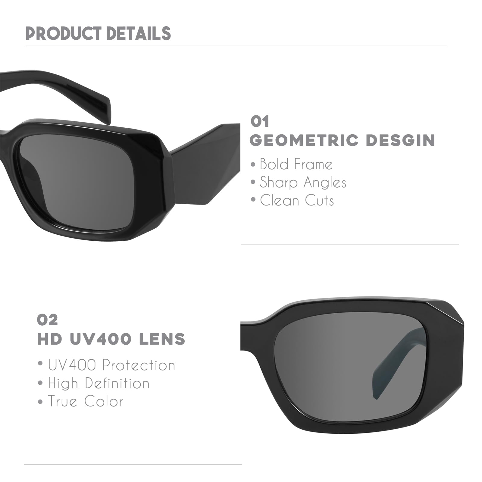Foto 4 | Gafas De Sol Mosanana Trendy Rectangle Para Mujer Y Hombre  Paquete De 2 - Venta Internacional.