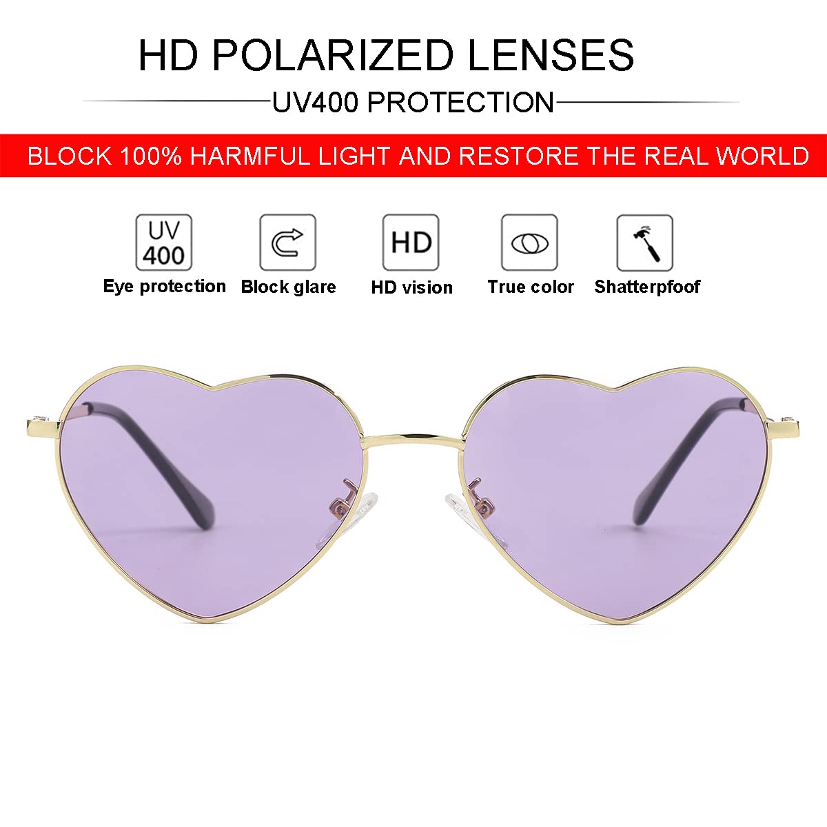 Foto 3 pulgar | Gafas De Sol Jovakit Polarized Heart Para Mujer Doradas/moradas - Venta Internacional.