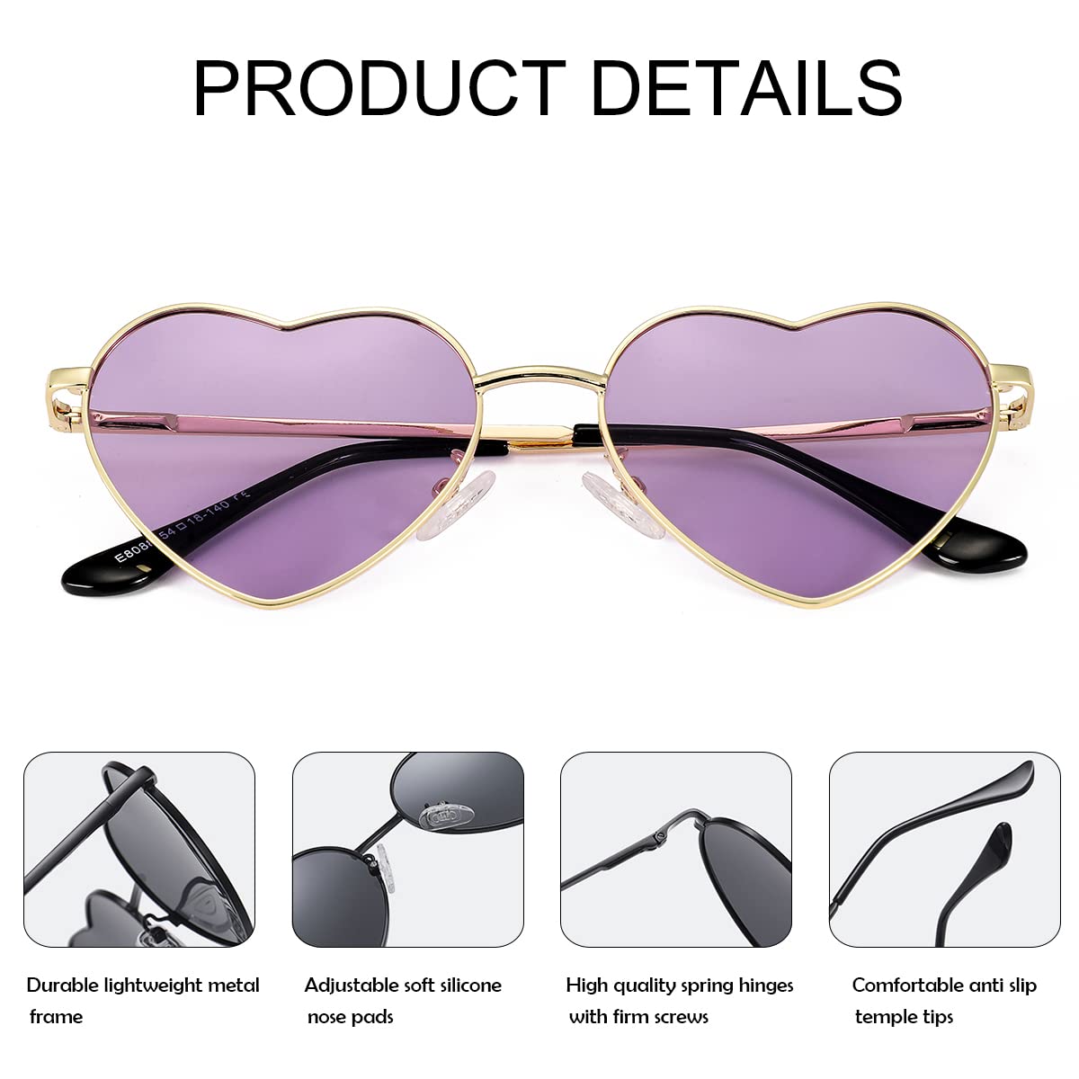 Foto 4 | Gafas De Sol Jovakit Polarized Heart Para Mujer Doradas/moradas - Venta Internacional.