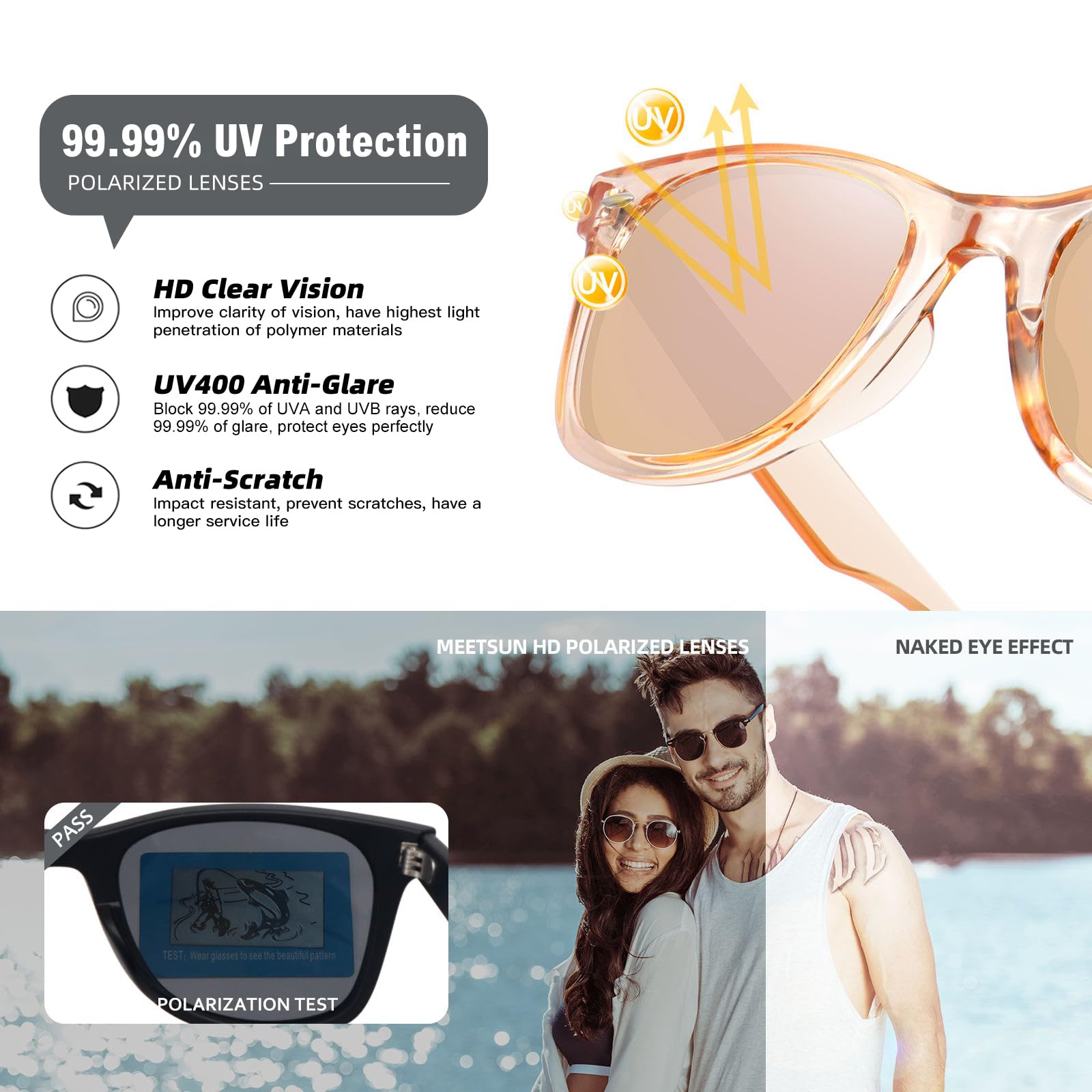 Foto 7 pulgar | Gafas De Sol Meetsun Classic Retro Square Polarizadas Para Mujer - Venta Internacional.