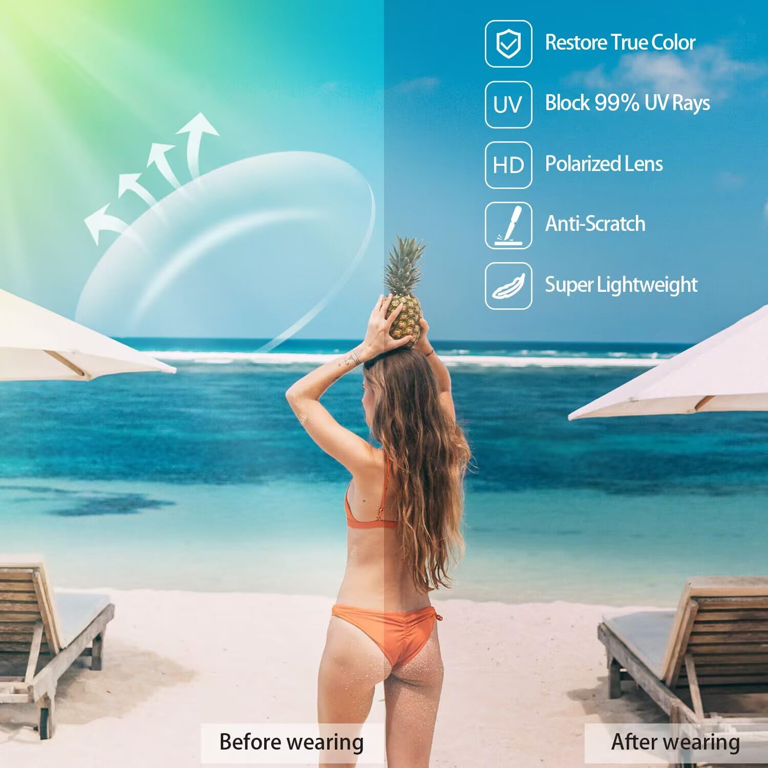 Foto 6 | Gafas De Sol Myiaur Polarizadas Cuadradas Con Espejo Para Mujer - Venta Internacional.