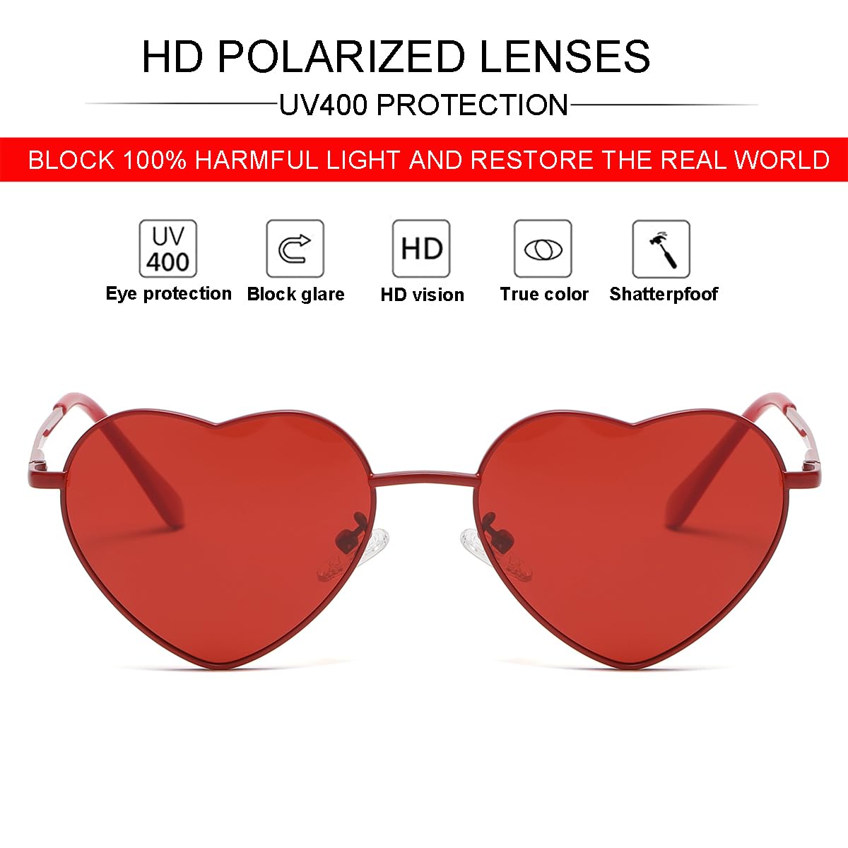 Foto 2 | Gafas De Sol Jovakit Polarized Heart Para Mujer Con Montura Metálica - Venta Internacional.