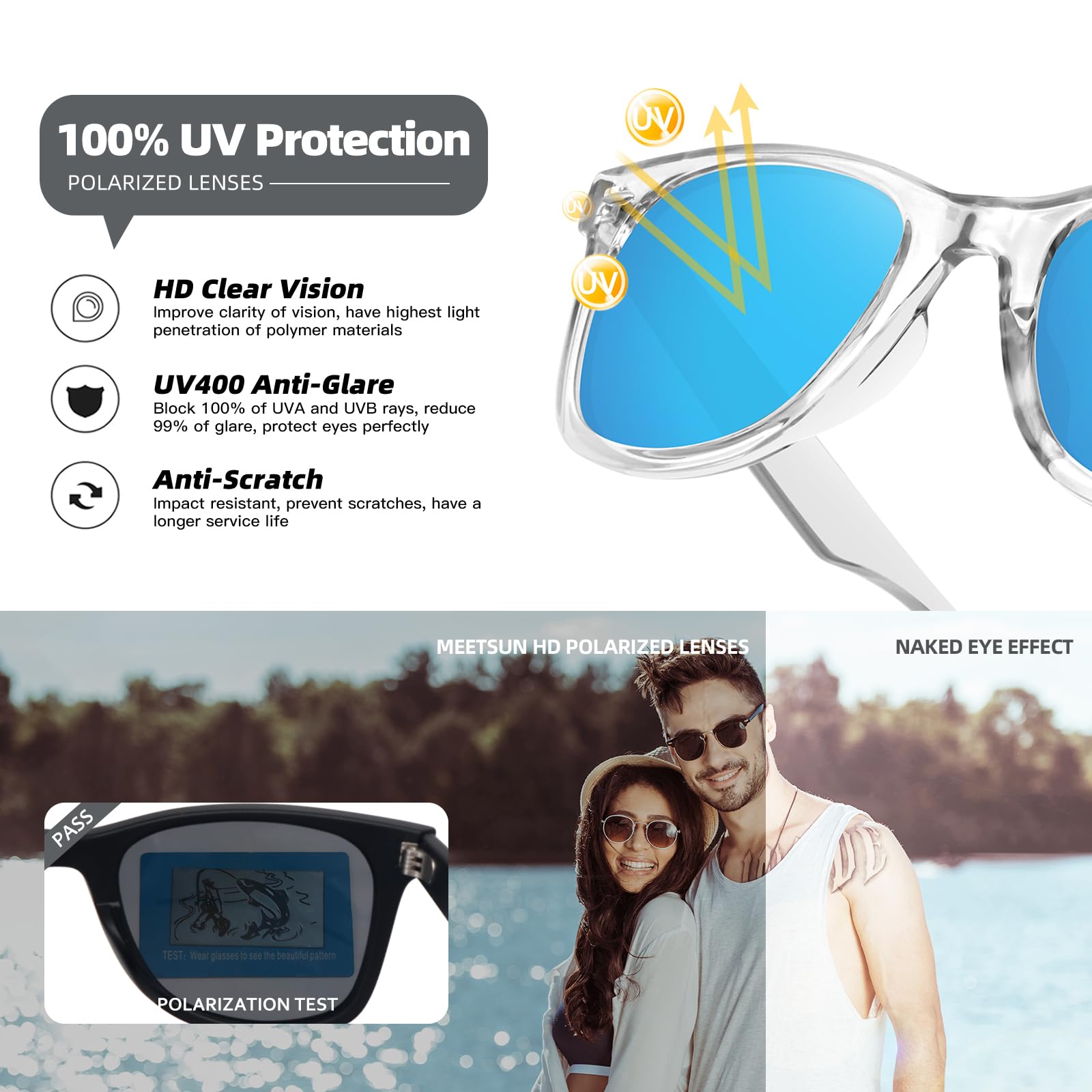 Foto 7 pulgar | Gafas De Sol Meetsun Classic Retro Square Polarizadas Uv400 - Venta Internacional.
