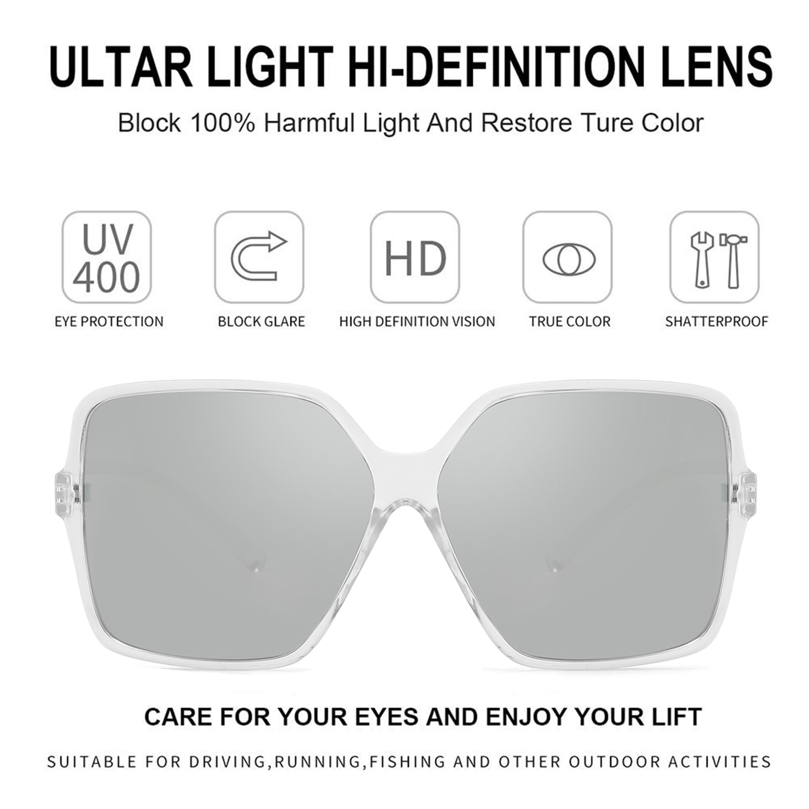 Foto 3 | Gafas De Sol Dollger Sobredimensionadas Cuadradas Plateadas Con Protección 100% Uv - Venta Internacional.