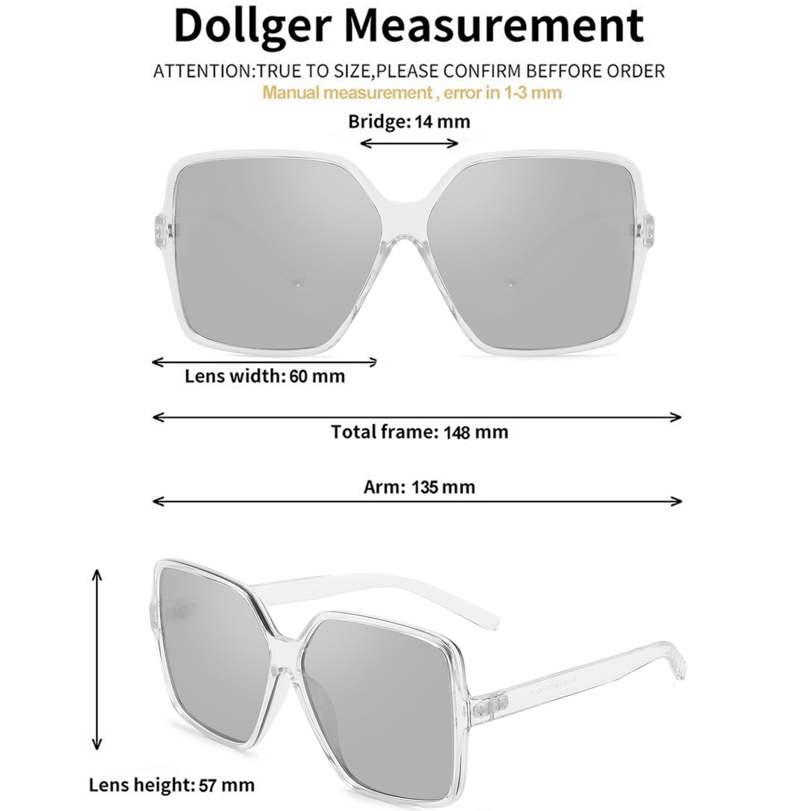Foto 5 pulgar | Gafas De Sol Dollger Sobredimensionadas Cuadradas Plateadas Con Protección 100% Uv - Venta Internacional.