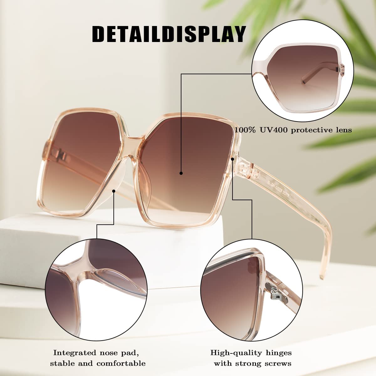 Foto 6 pulgar | Gafas De Sol Dollger Sobredimensionadas Cuadradas Plateadas Con Protección 100% Uv - Venta Internacional.