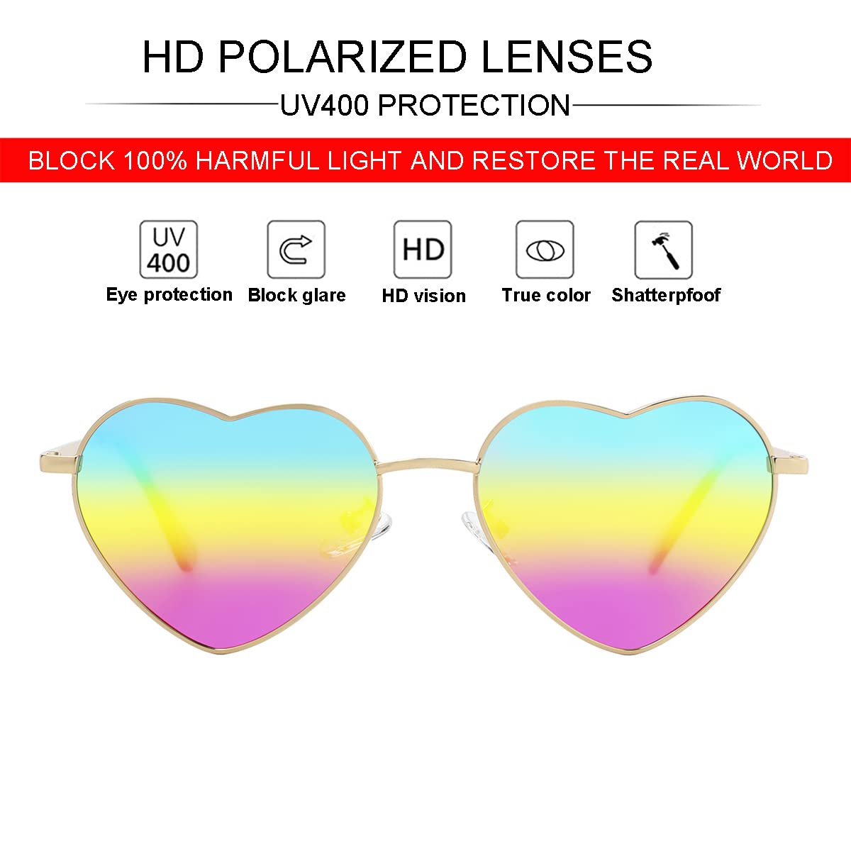 Foto 4 pulgar | Gafas De Sol Jovakit Polarized Heart Para Mujer Con Montura Dorada - Venta Internacional.
