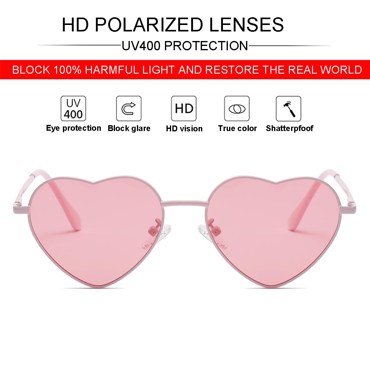 Foto 3 pulgar | Gafas De Sol Jovakit Polarized Heart Para Mujer Con Montura Metálica - Venta Internacional.