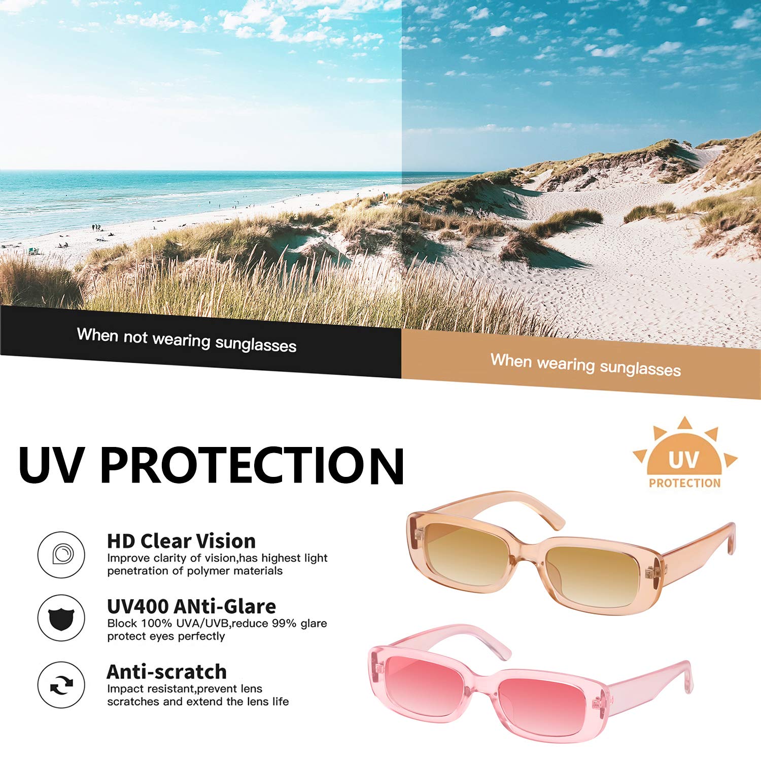 Foto 7 pulgar | Gafas De Sol Kuguaok Retro Rectangle Uv400 Para Mujeres Y Hombres - Venta Internacional.