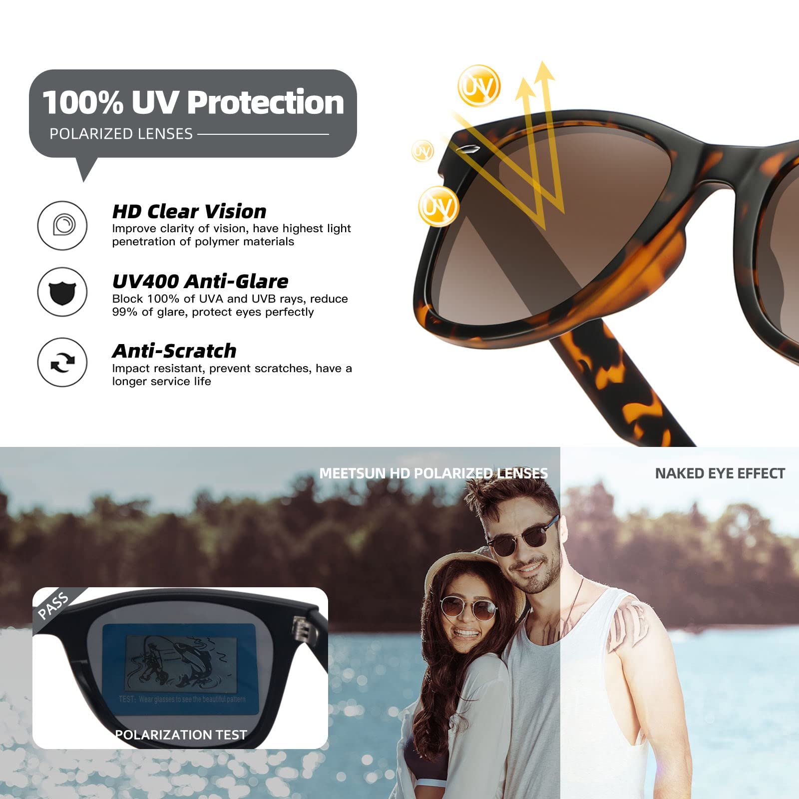 Foto 7 pulgar | Gafas De Sol Meetsun Classic Retro Square Polarizadas Uv400 Para Mujer - Venta Internacional.