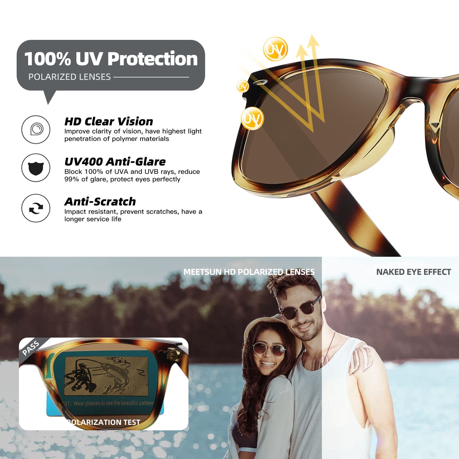 Foto 7 pulgar | Gafas De Sol Meetsun Classic Retro Square Polarizadas Uv400 - Venta Internacional.