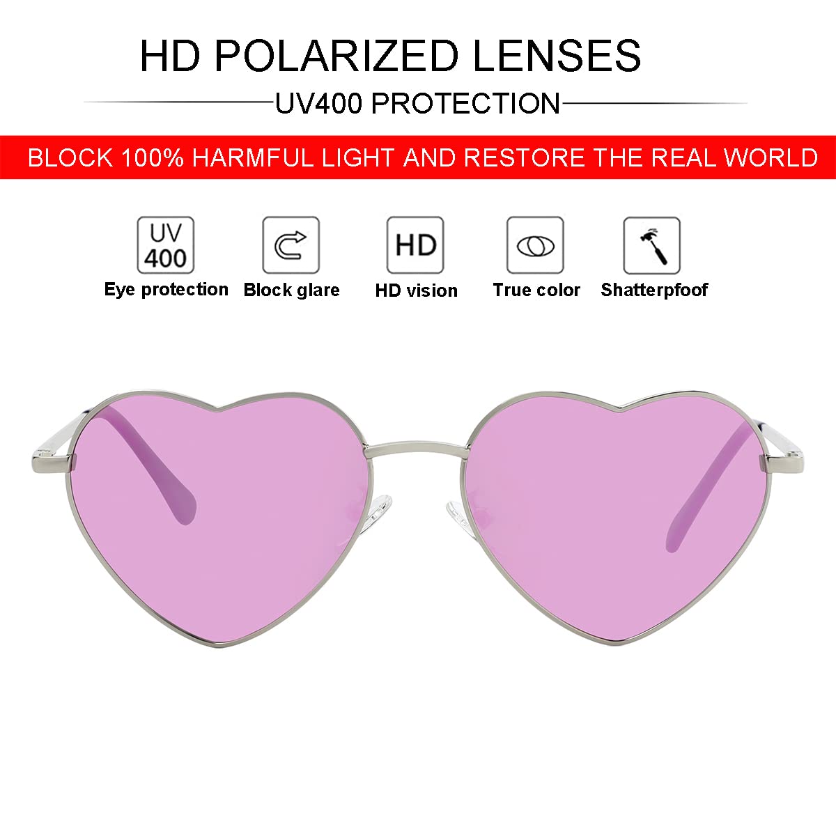 Foto 2 | Gafas De Sol Jovakit Polarized Heart Para Mujer  Color Plateado  Rosa Y Morado - Venta Internacional.