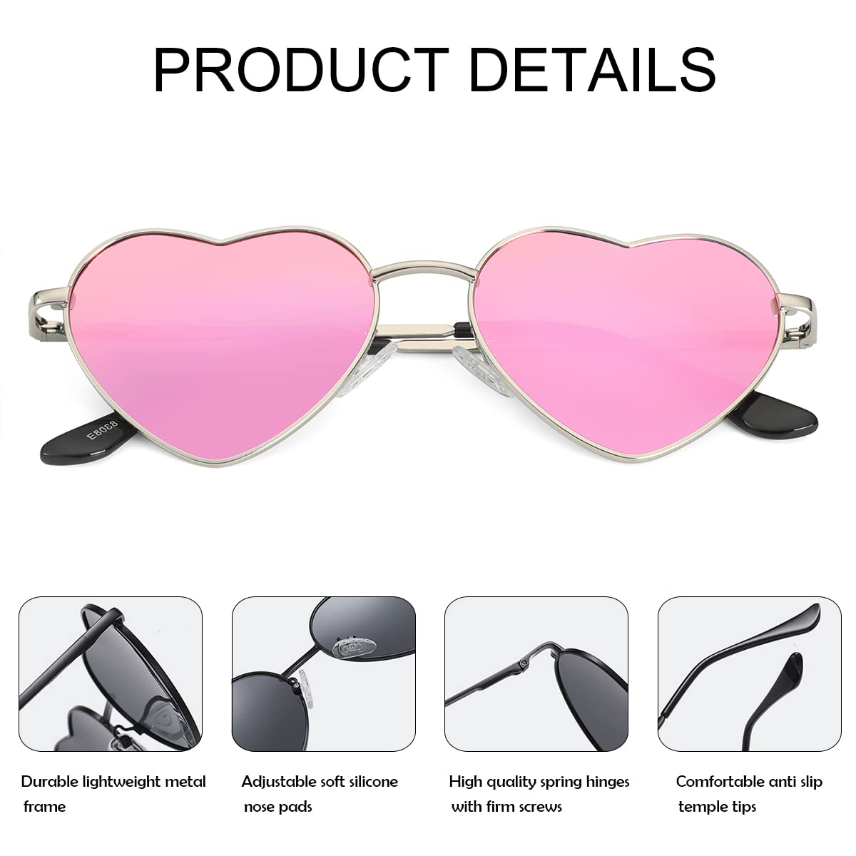 Foto 5 pulgar | Gafas De Sol Jovakit Polarized Heart Para Mujer  Color Plateado  Rosa Y Morado - Venta Internacional.