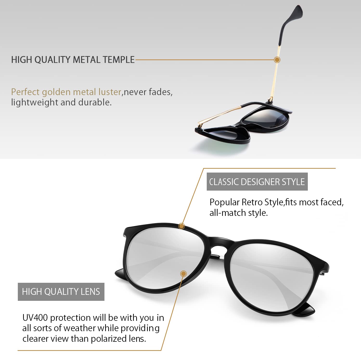 Foto 5 | Gafas De Sol Chbp Polarizadas Con Protección Uv400  Lente Redonda Retro - Venta Internacional.