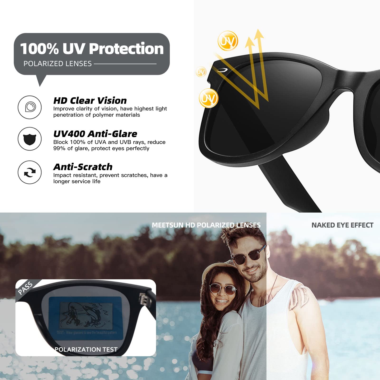 Foto 7 pulgar | Gafas De Sol Meetsun Classic Retro Square Polarizadas Uv400 - Venta Internacional.